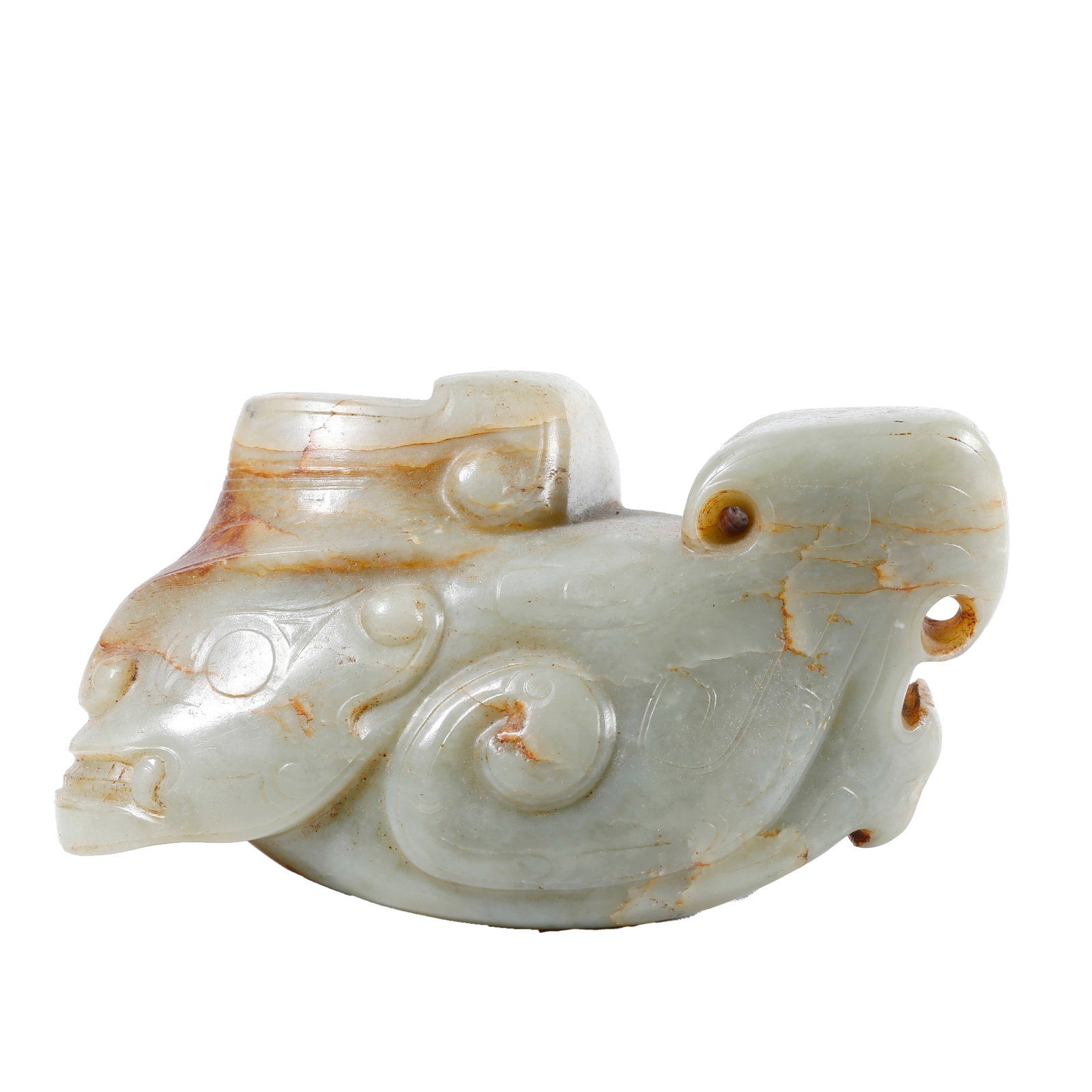 ROUND-CARVED HETIAN JADE AUSPICIOUS BEAST, HAN DYNASTY (1 of 10)