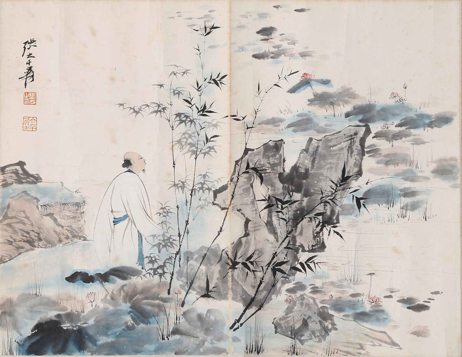 RIVER BAMBOO SHADOW AND SAGE PAPER PAINTING BY ZHANG DAQIAN.张大千 (1 of 10)