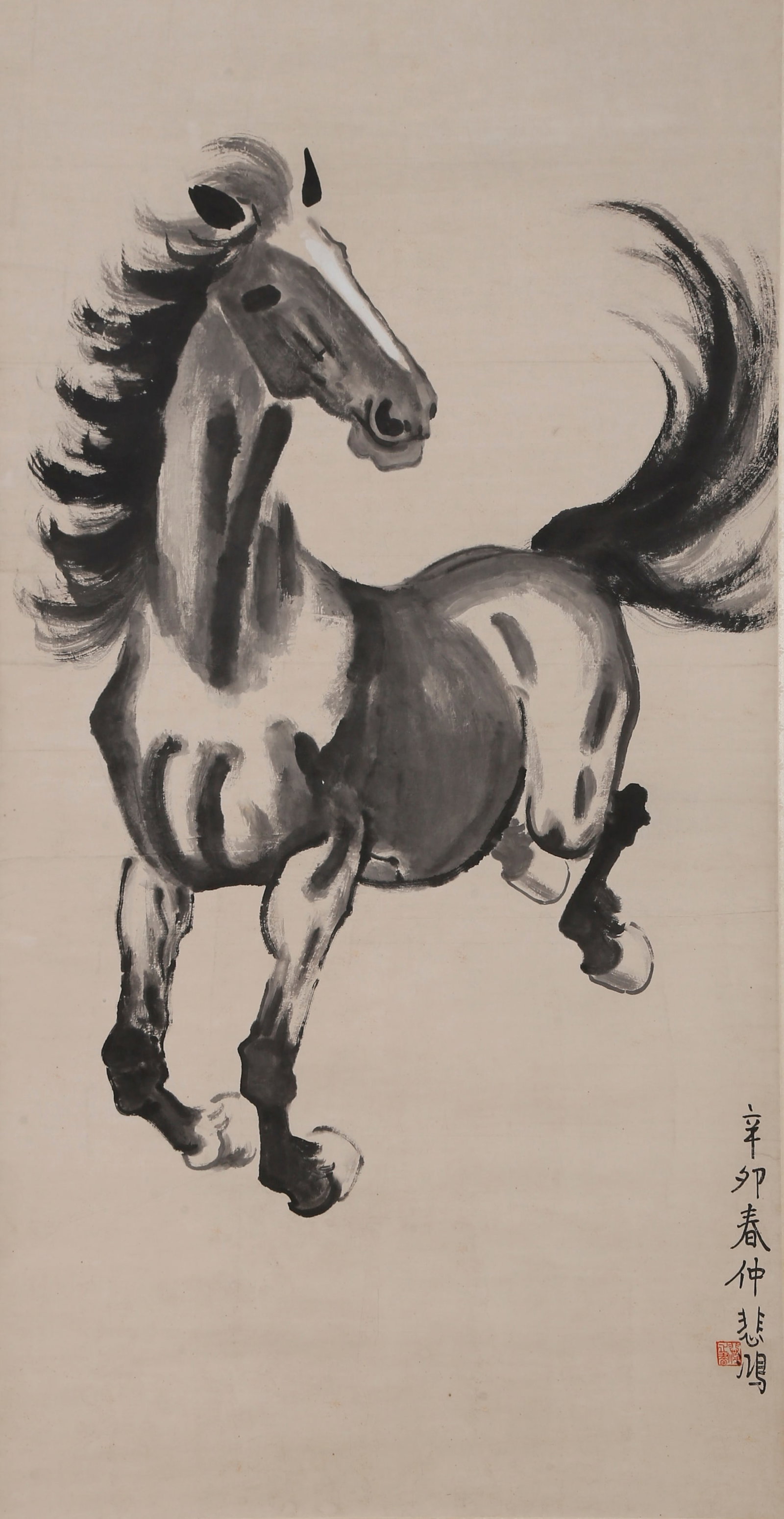 GALLOPING HORSES INK PAPER HANGING SCROLL BY XU BEIHONG.徐悲鸿 (1 of 10)