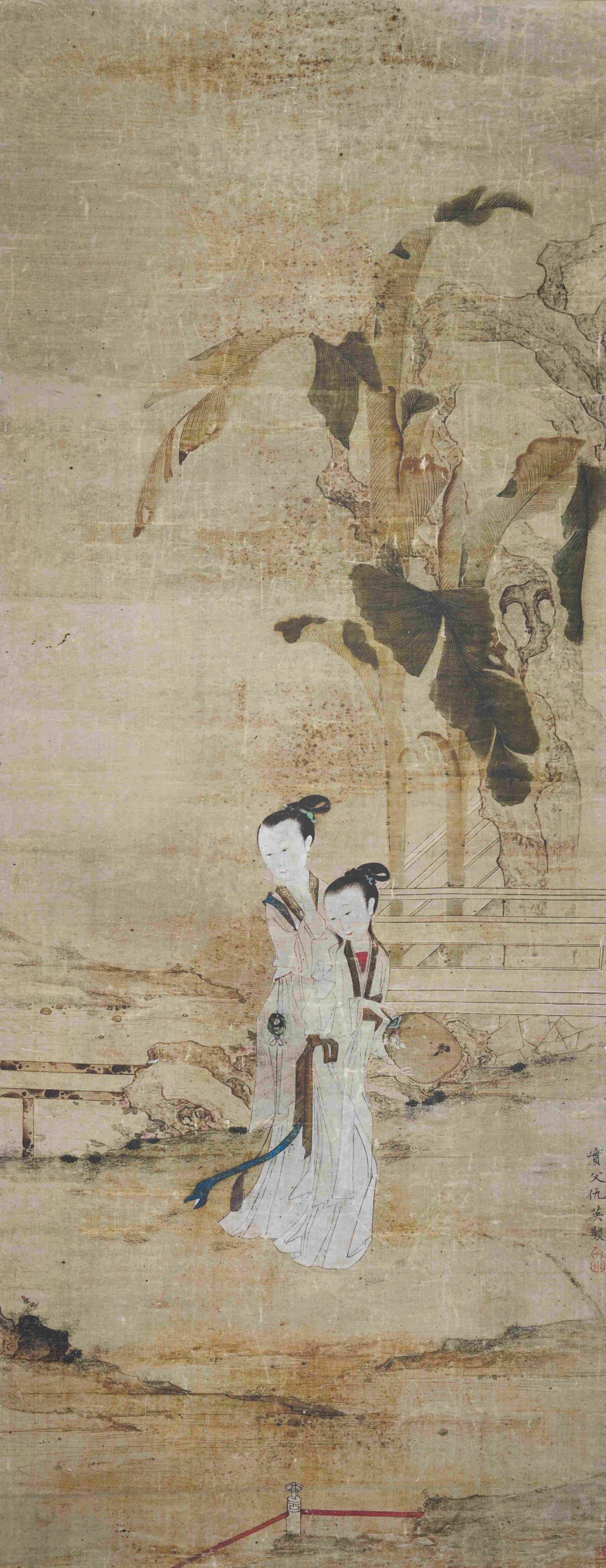PLANTAIN AND BEAUTY SILK HANGING SCROLL BY QIU YING MING DYNASTY.仇英 (1 of 10)