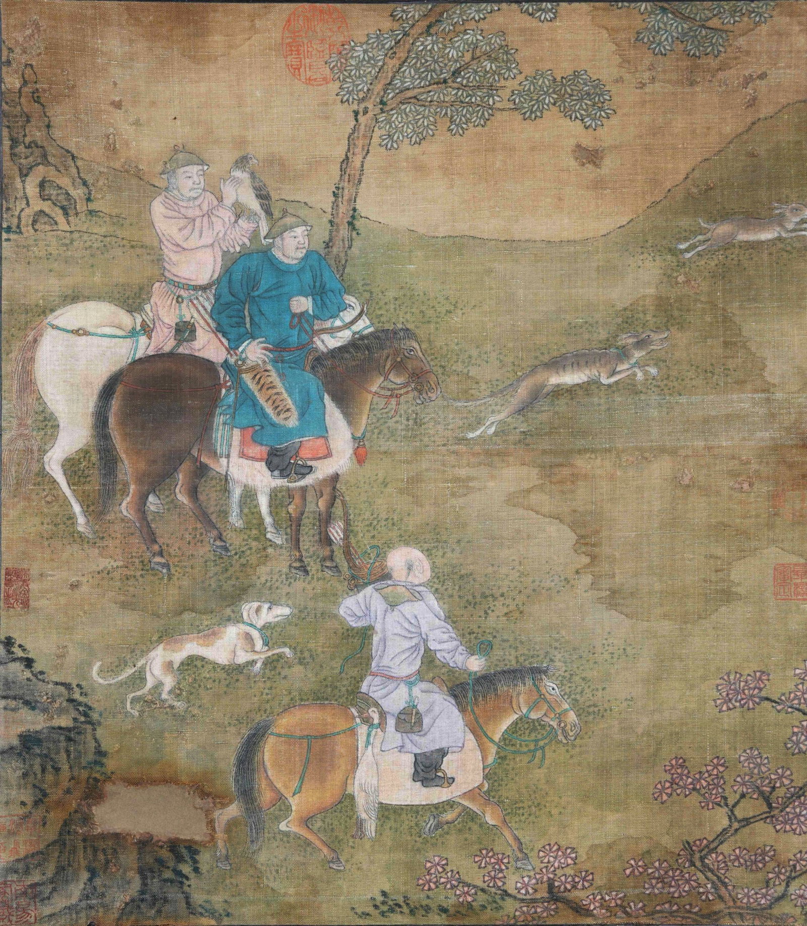 YUAN STYLE HUNTING SILK PAINTING ANONYMOUS QING DYNASTY. (1 of 11)
