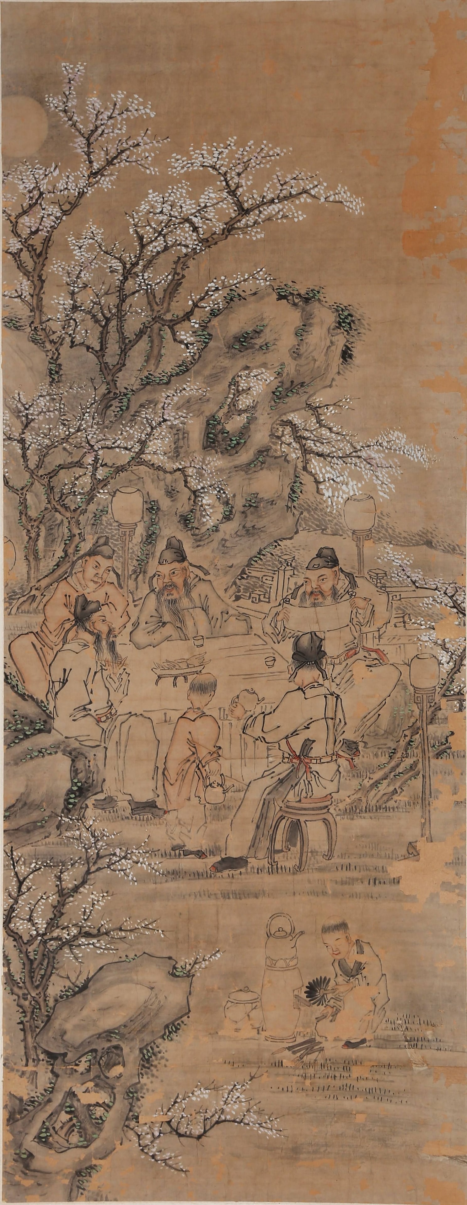 ELEGANT GATHERING UNDER MOON PAPER MOUNTED PAINTING ANONYMOUS QING DYNASTY. (1 of 10)