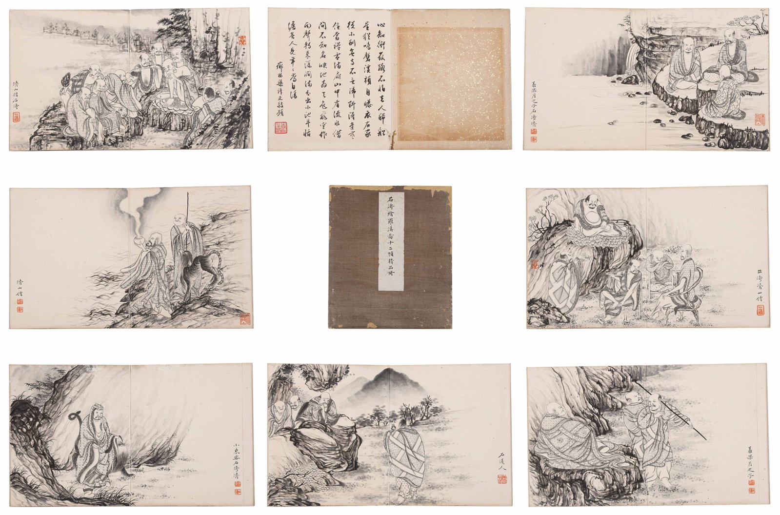 ARHAT PAINTINGS TWELVE-LEAF PAPER ALBUM BY SHI TAO QING DYNASTY.石涛 (1 of 14)