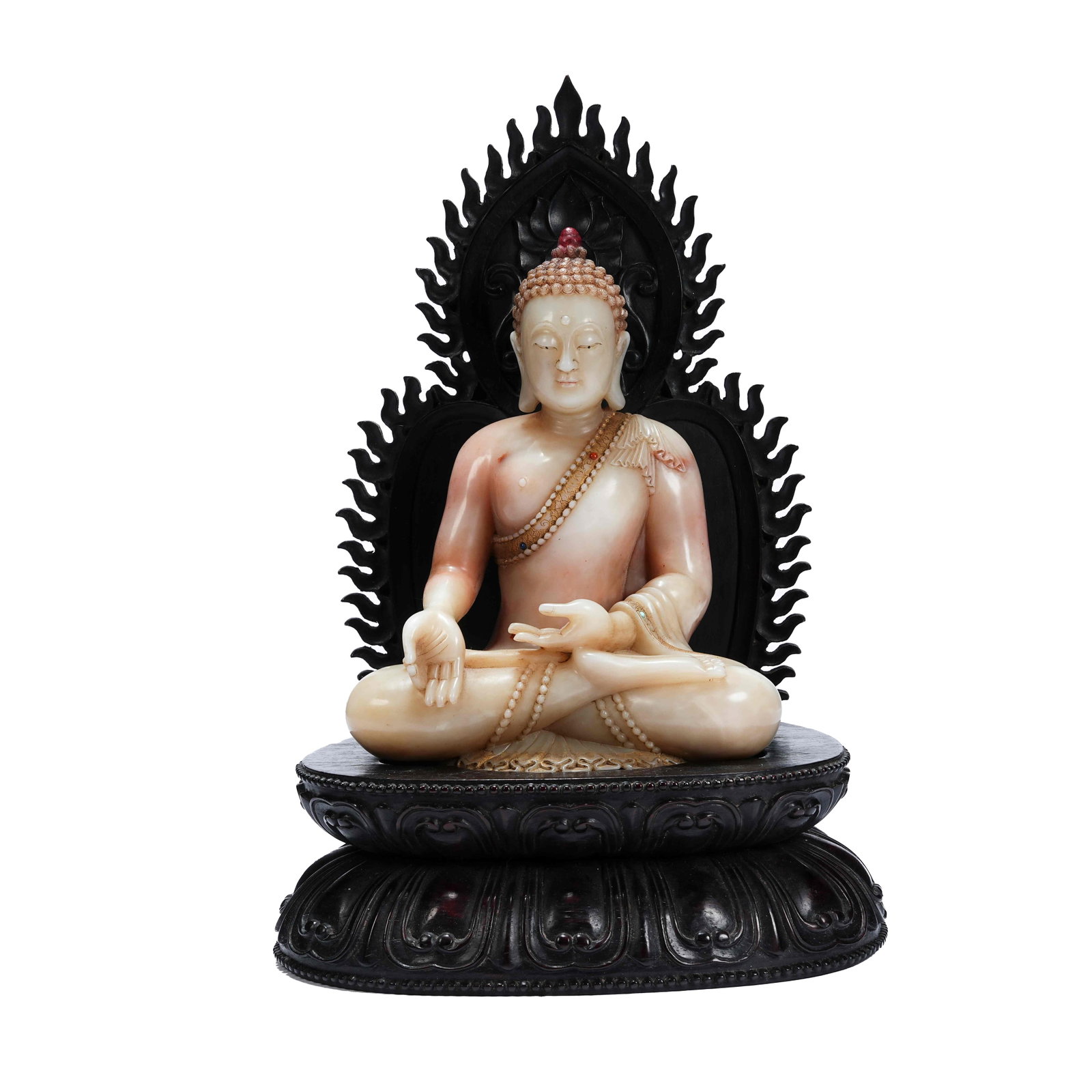 SHOUSHAN STONE INLAID PRECIOUS STONE SITTING STATUE OF SAKYAMUNI BUDDHA QING DYNASTY (1 of 8)