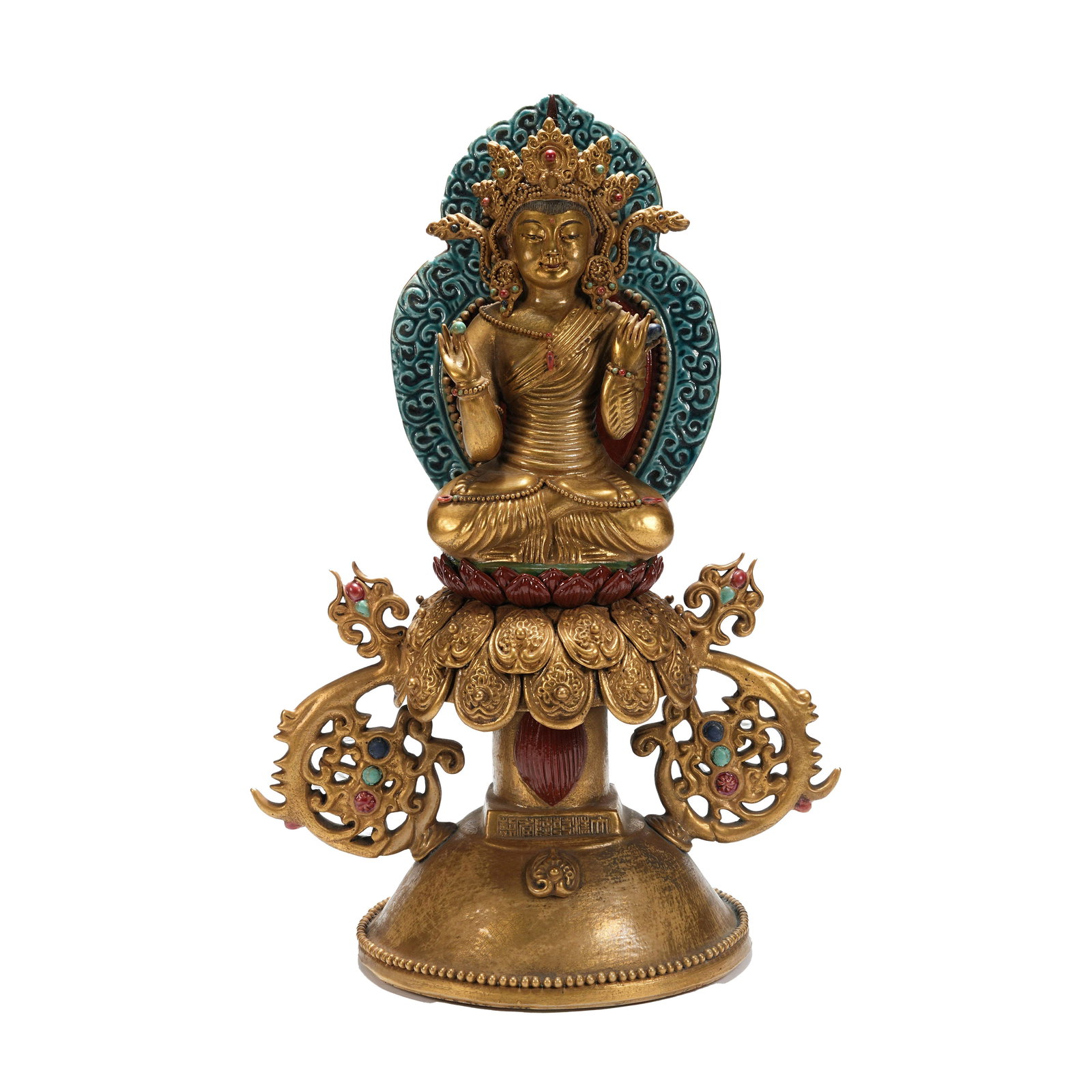 GILT PORCELAIN INLAID TIBETAN-STYLE BUDDHA STATUE QIANLONG PERIOD QING DYNASTY (1 of 9)