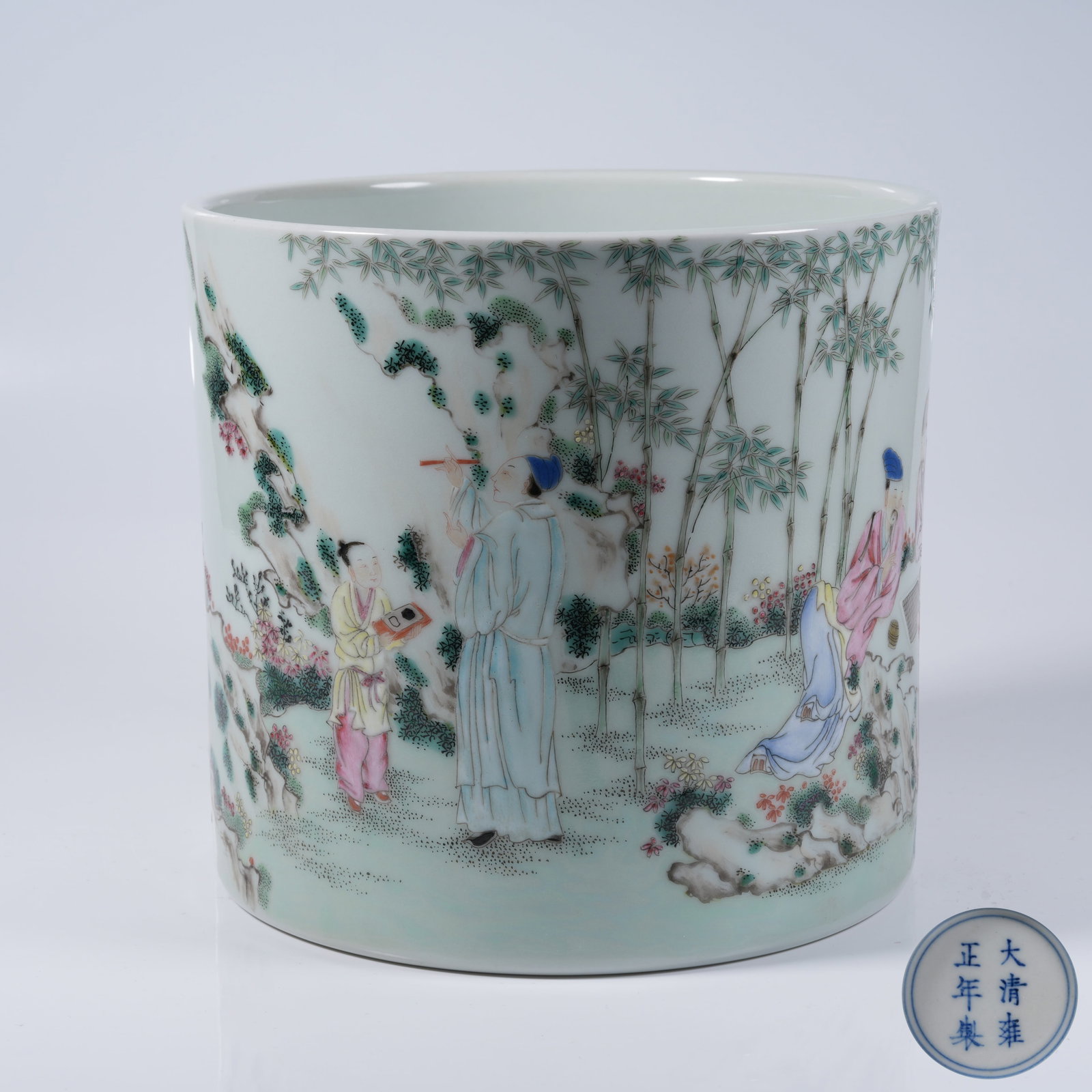 A BRUSH POT WITH SEVEN SAGES OF BAMBOO GROVE PATTERN IN FAMILLE ROSE (1 of 9)