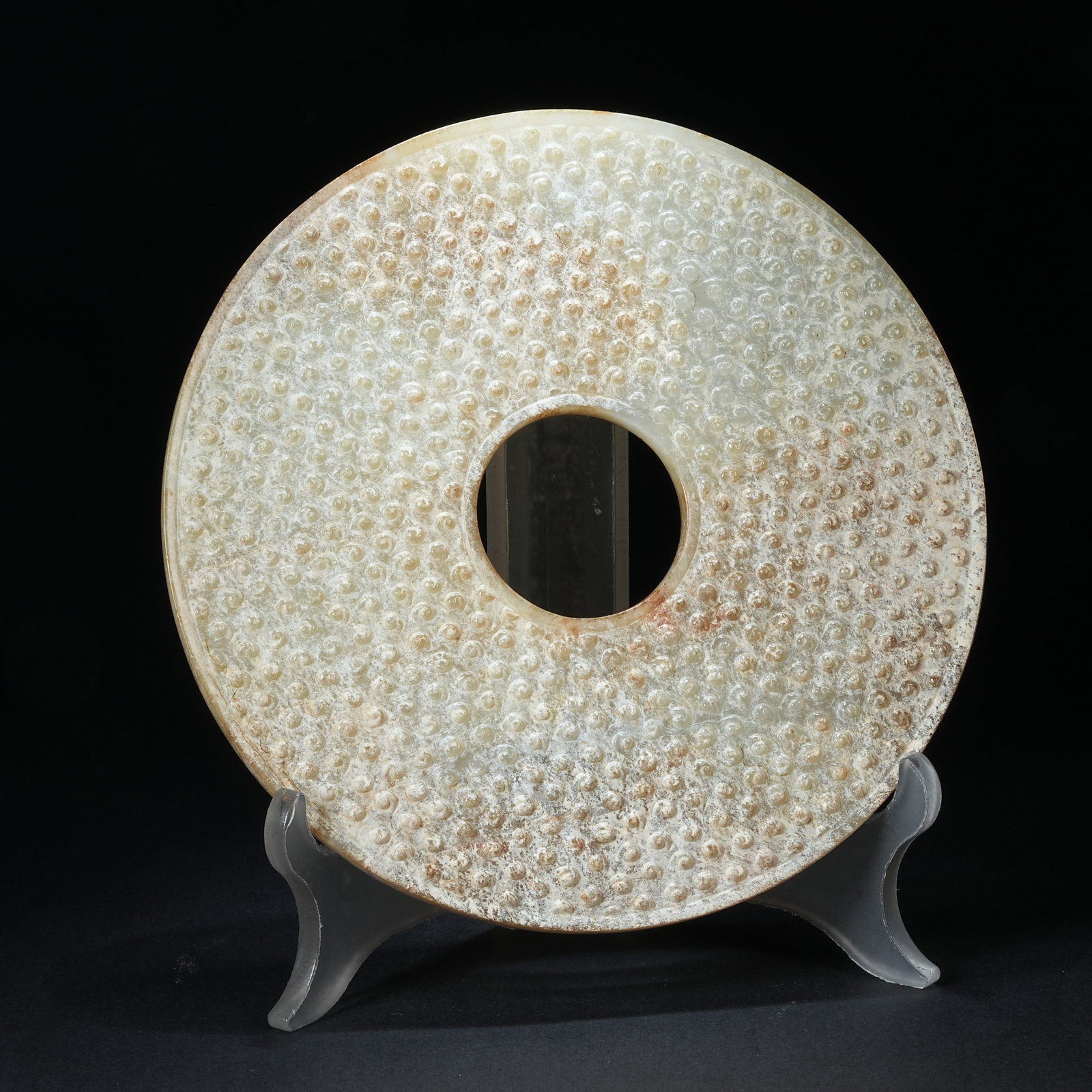 A ANCIENT JADE BI DISC WITH SCROLLED CLOUD PATTERN - 8