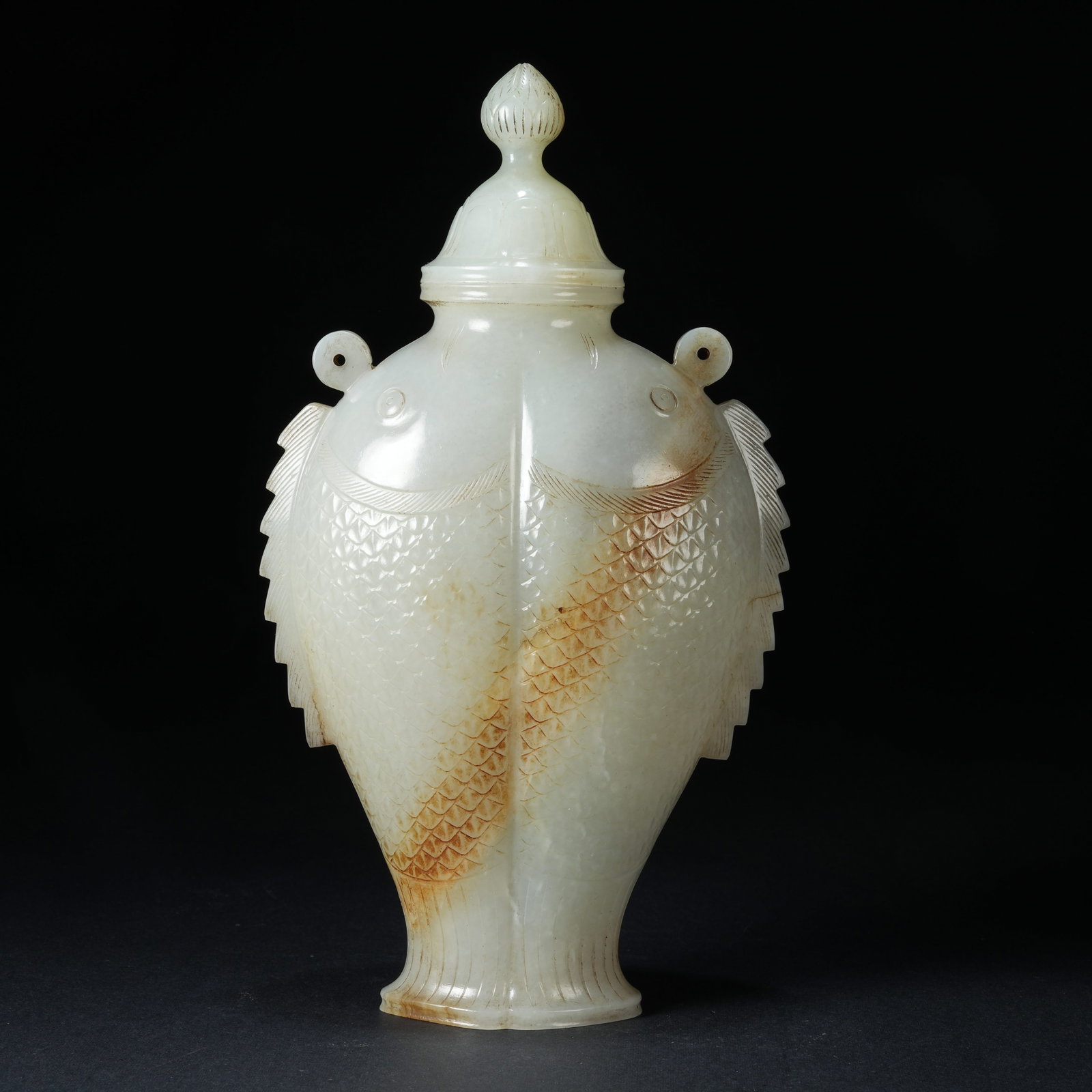 A ANCIENT JADE DOUBLE FISH VASE: Ancient Jade Double Fish Vase