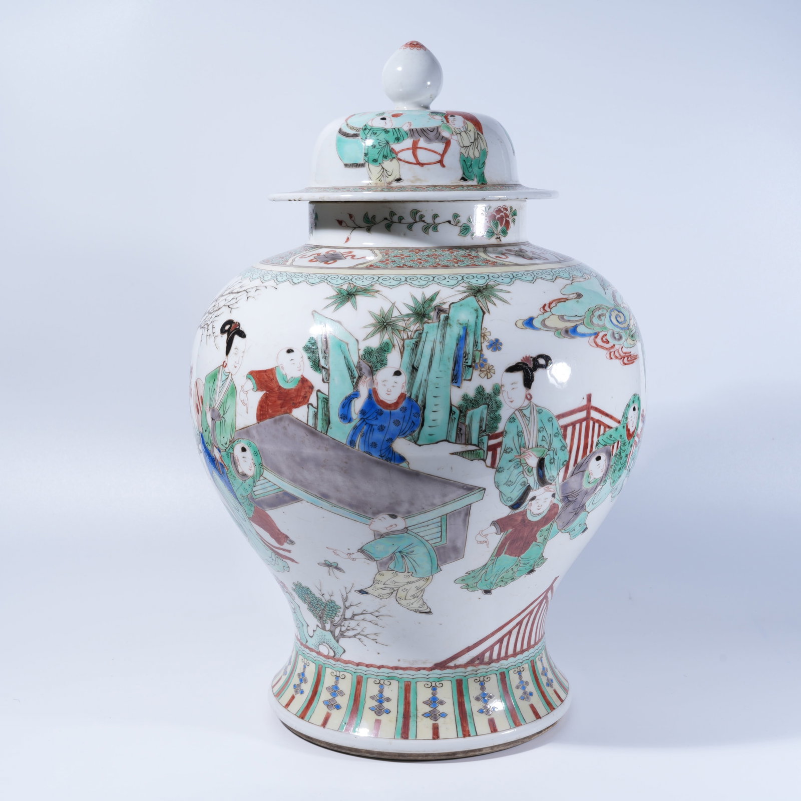 A WUCAI GENERAL JAR WITH COURTYARD TUTORIAL SCENE PATTERN (1 of 9)