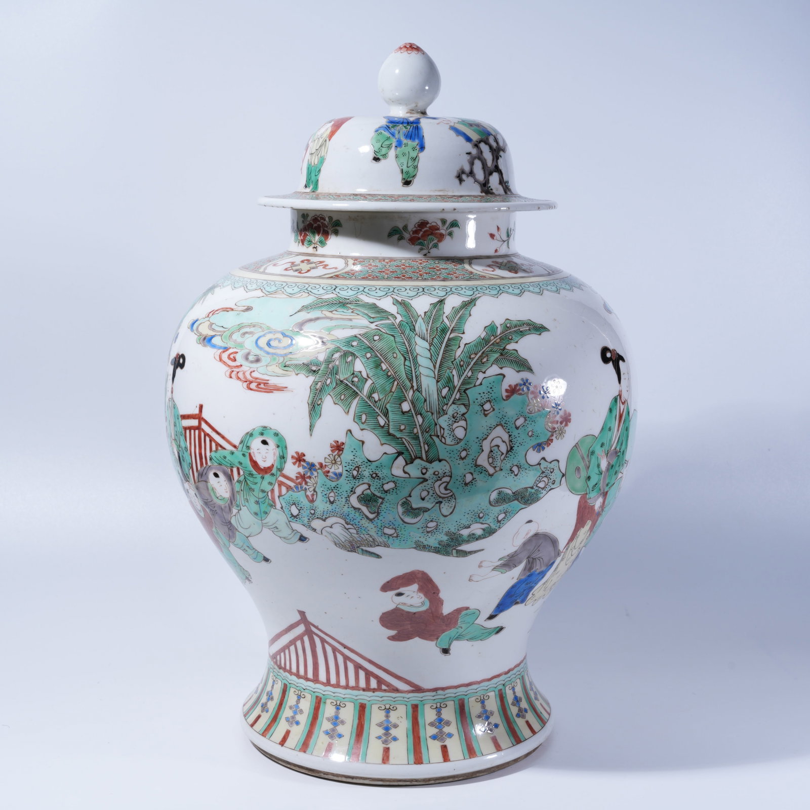 A WUCAI GENERAL JAR WITH COURTYARD TUTORIAL SCENE PATTERN - 5