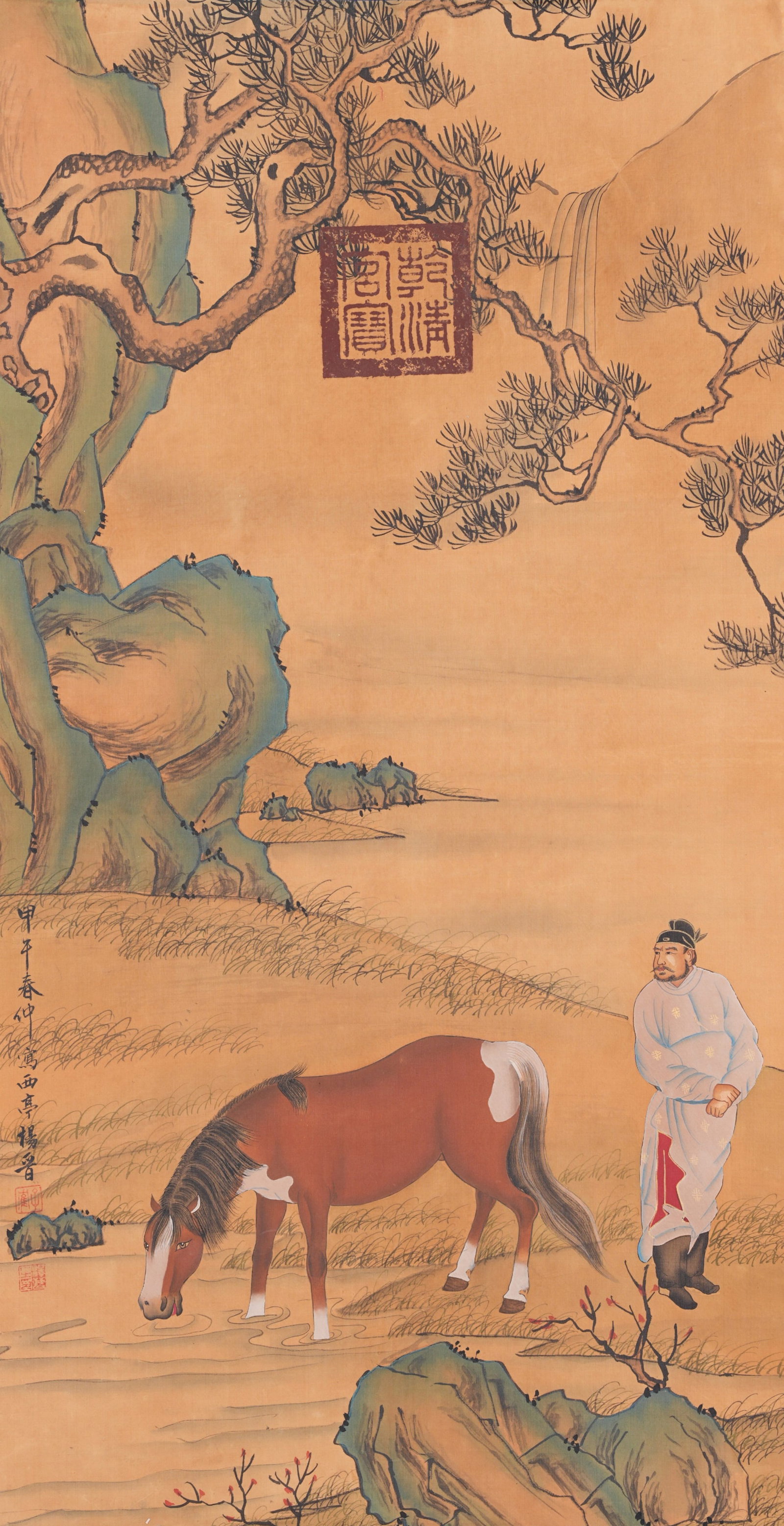 A HORSE AND FIGURE PAINTING ON SILK BY YANG JIN.楊晉 (1 of 9)