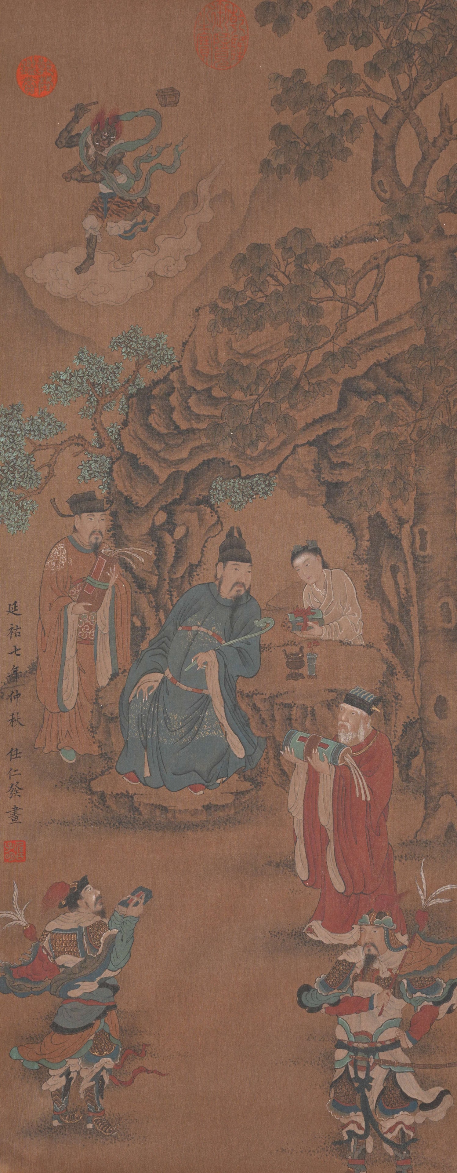 A FIGURE PAINTING ON SILK BY REN RENFA.任仁發: Figure Painting on Silk by Ren Renfa.任仁發