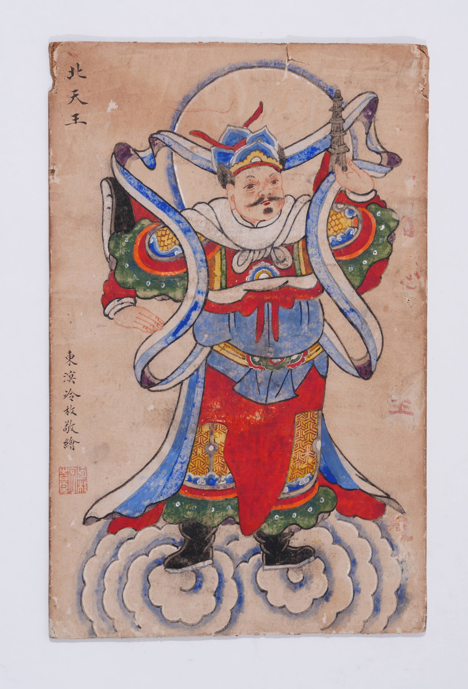 A STATUE OF NORTHERN HEAVENLY KING ON PAPER BY LENG MEI.冷枚 (1 of 4)