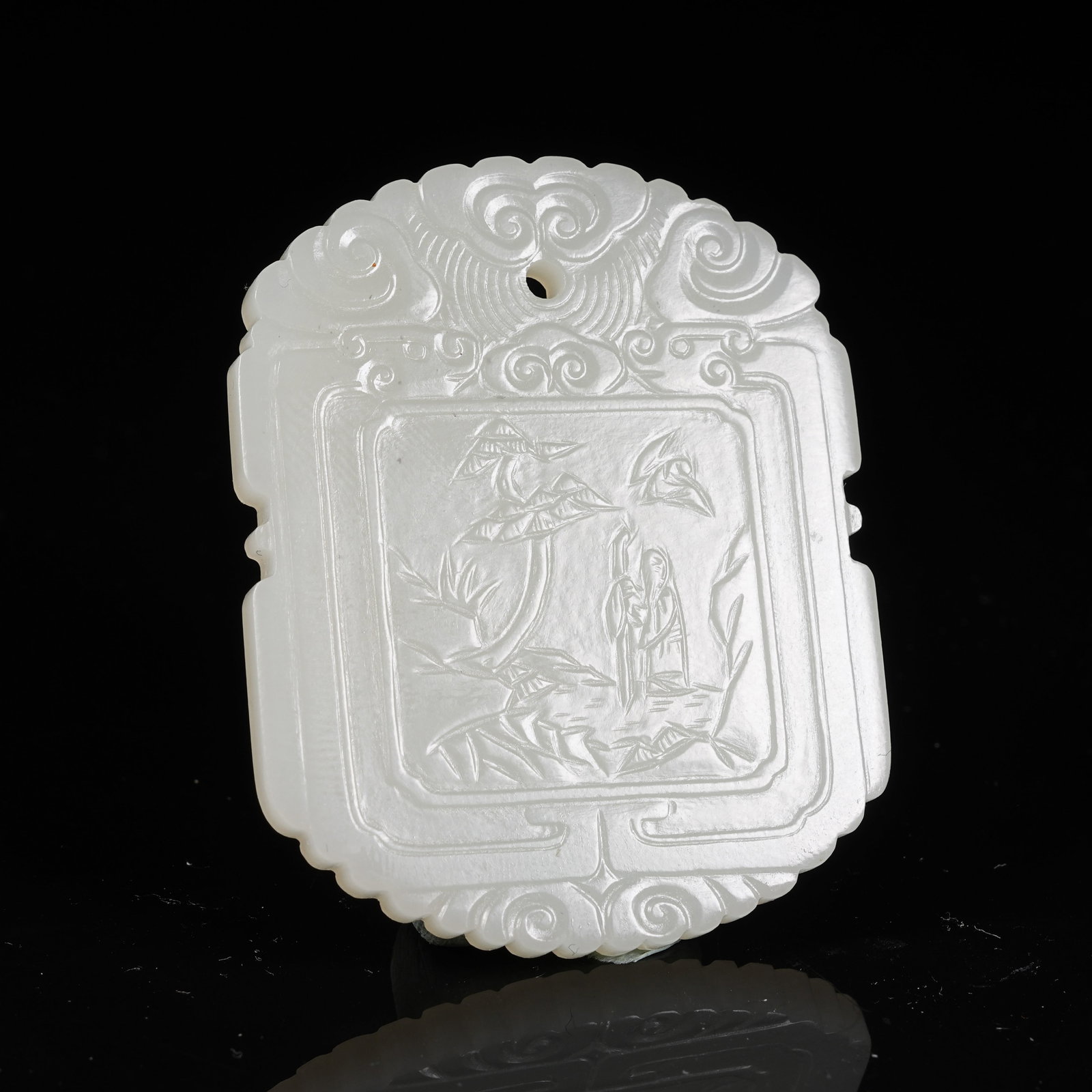 A HETIAN JADE FIGURE PATTERN PLAQUE: Hetian Jade Figure Pattern Plaque