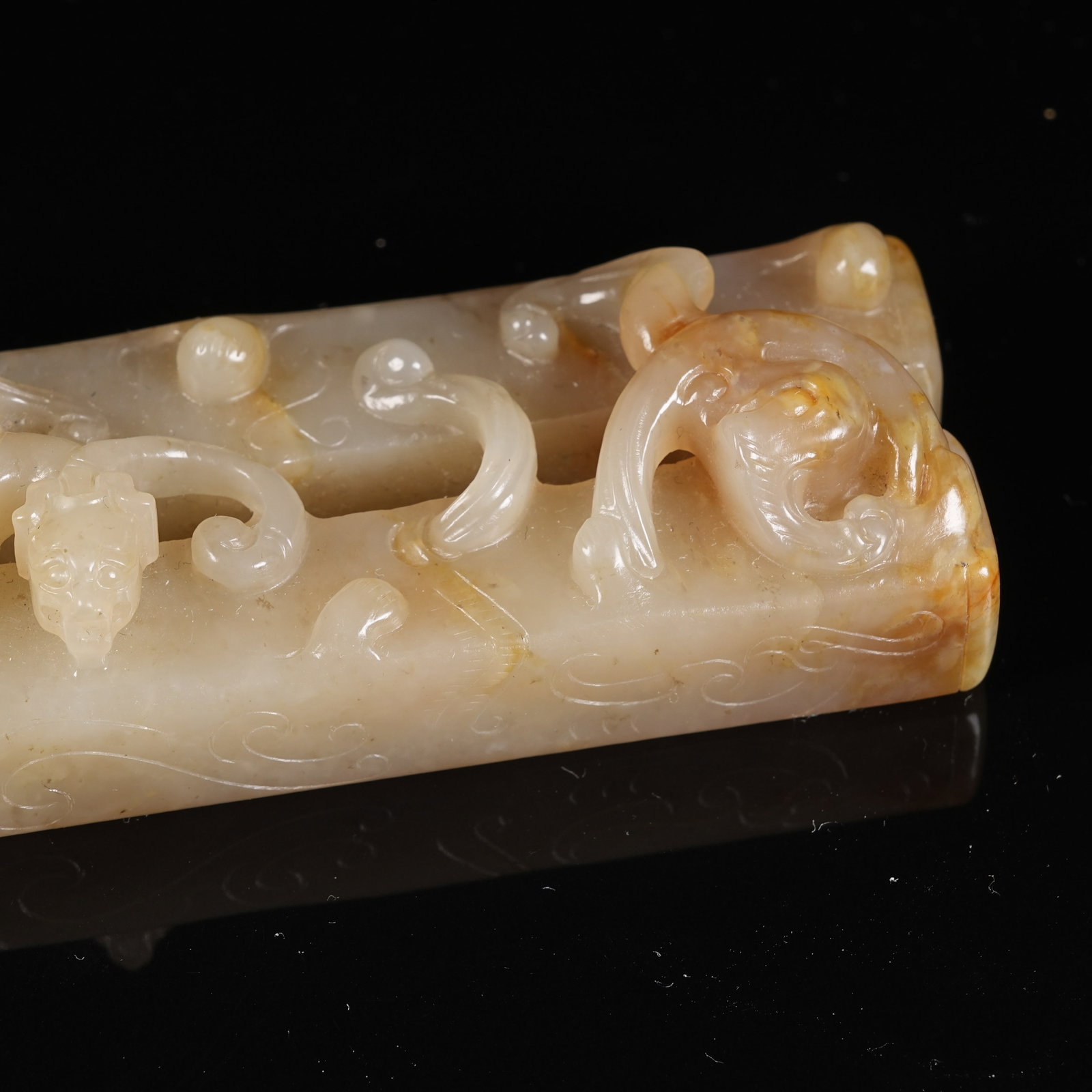 A ANCIENT JADE CHILONG PATTERN CYLINDRICAL BEAD - 7