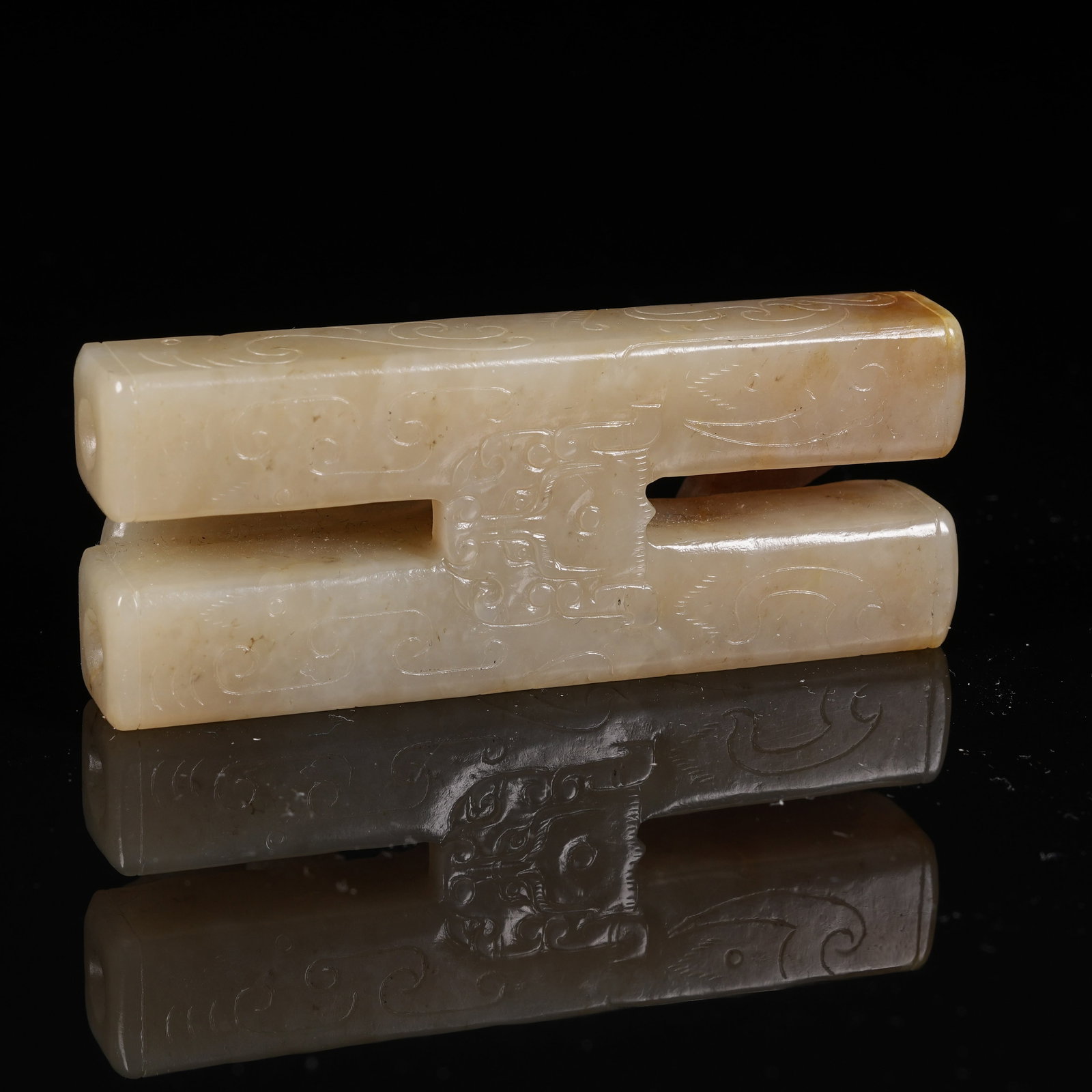 A ANCIENT JADE CHILONG PATTERN CYLINDRICAL BEAD - 8