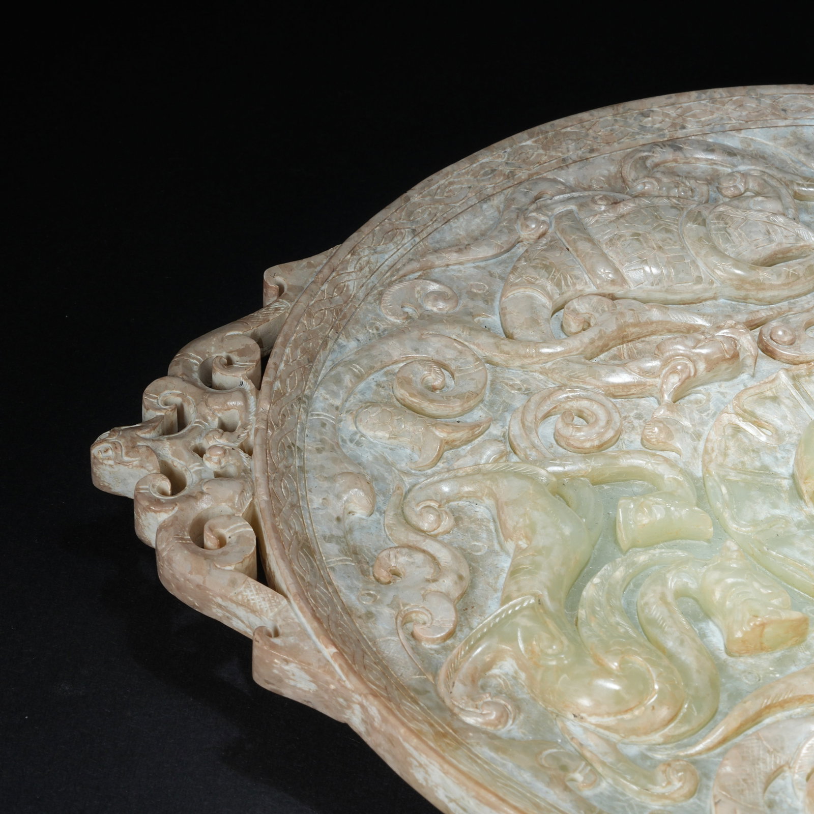 A ANCIENT JADE MIRROR WITH FOUR DIVINE BEASTS PATTERN - 2