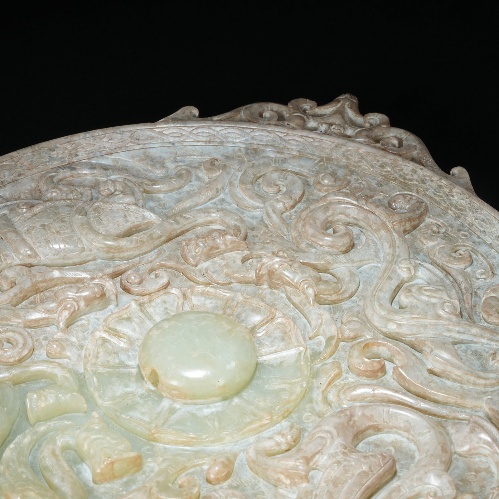 A ANCIENT JADE MIRROR WITH FOUR DIVINE BEASTS PATTERN - 3