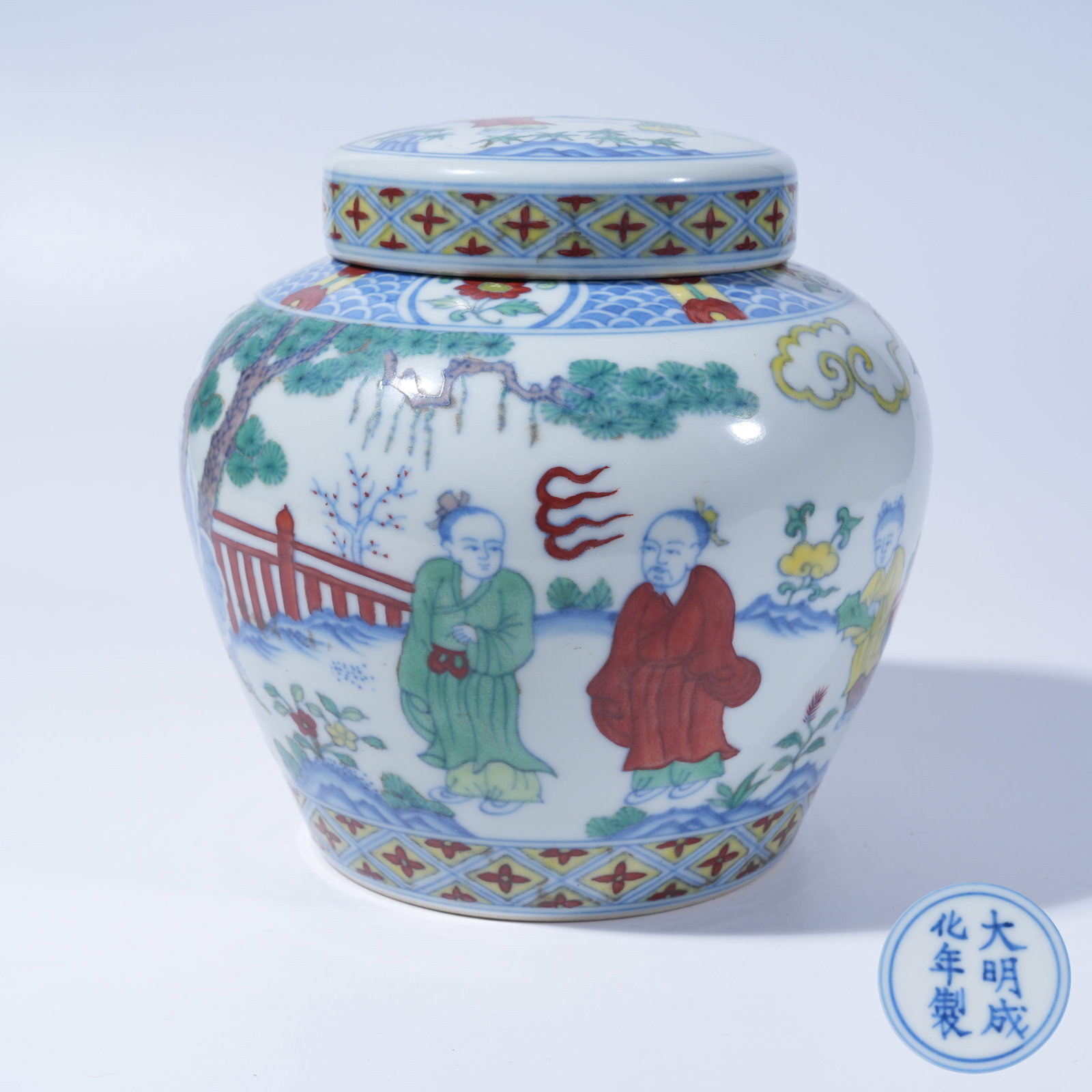 A DOUCAI COVERED JAR WITH COURTYARD FIGURE STORY PATTERN (1 of 9)