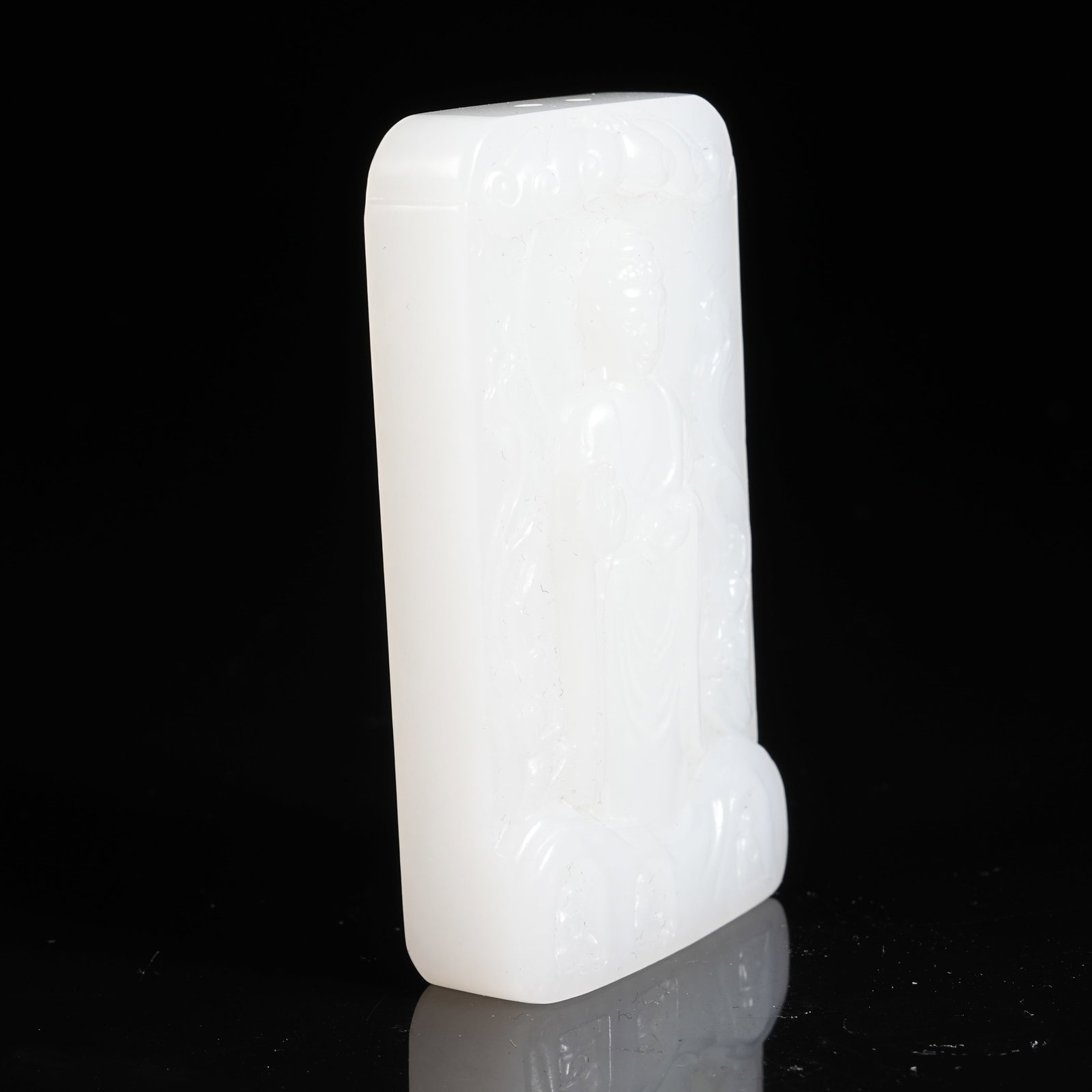 A WHITE HETIAN JADE BUDDHA PATTERN PLAQUE - 4