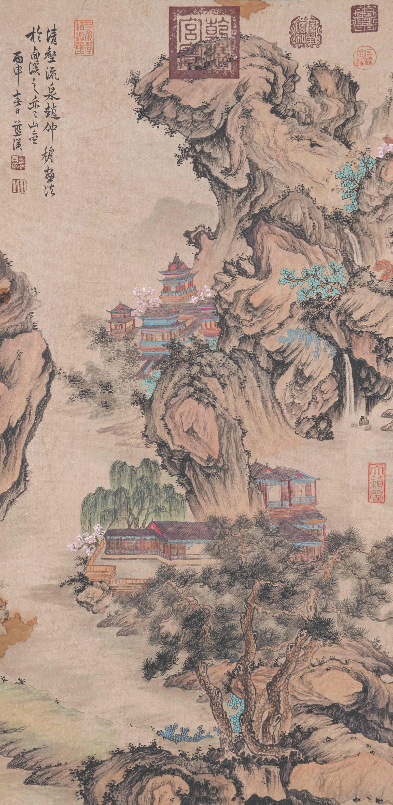 A LANDSCAPE AND PAVILION PAINTING ON PAPER BY LAN YING.藍瑛: Landscape and Pavilion Painting on Paper by Lan Ying.藍瑛
