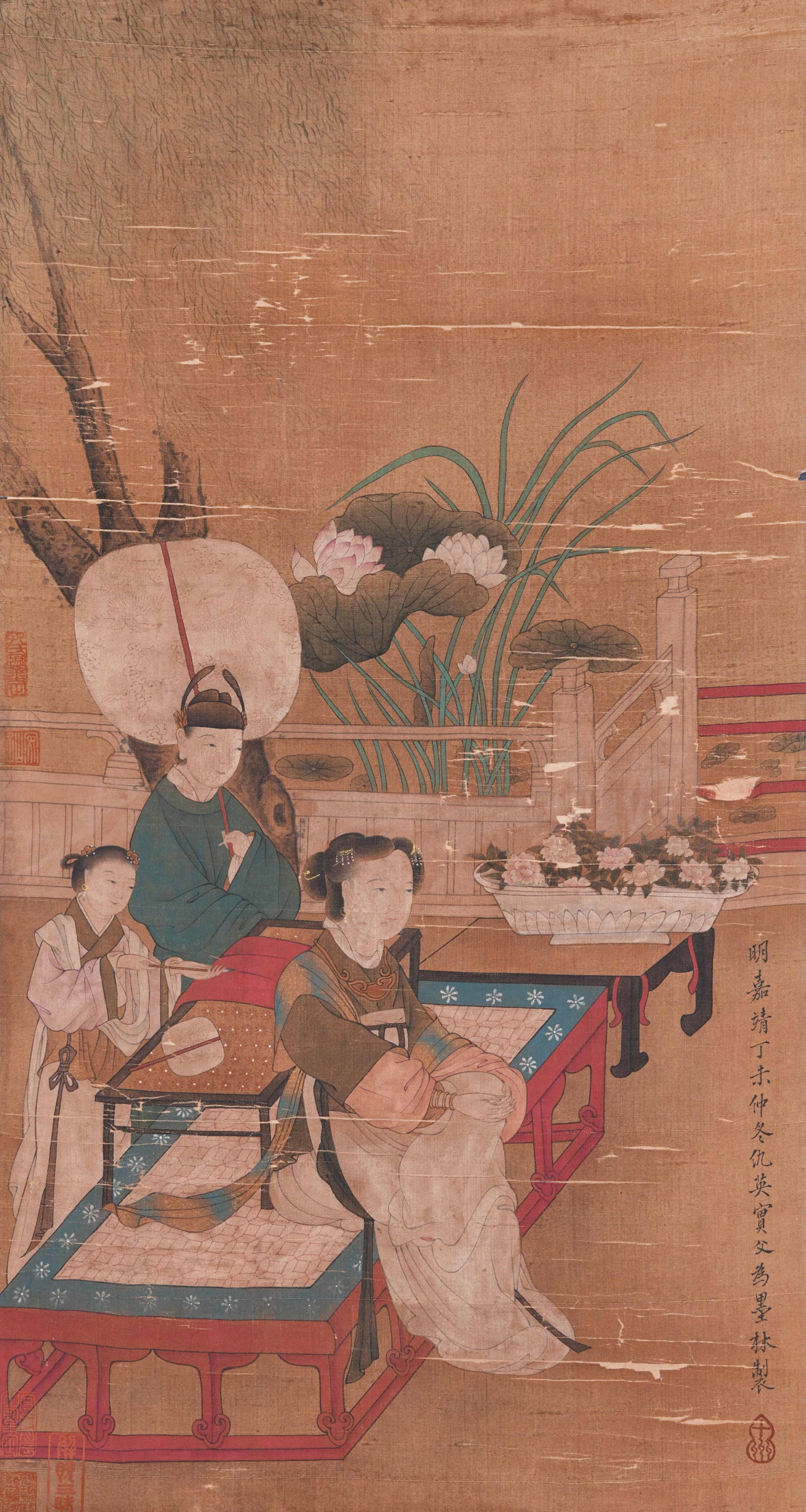 A FIGURE PAINTING ON SILK BY QIU YING.仇英: Figure Painting on Silk by Qiu Ying.仇英