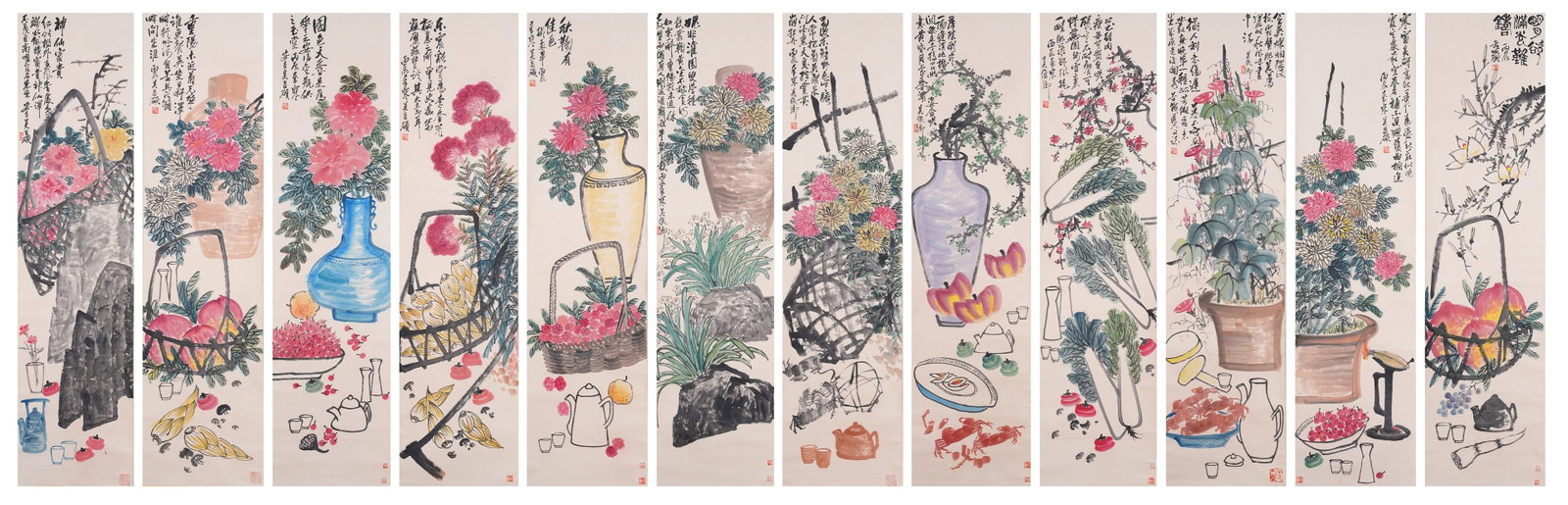 A FLOWER PAINTING ON PAPER BY WU CHANGSHUO (12 PIECES).吳昌碩 (1 of 20)
