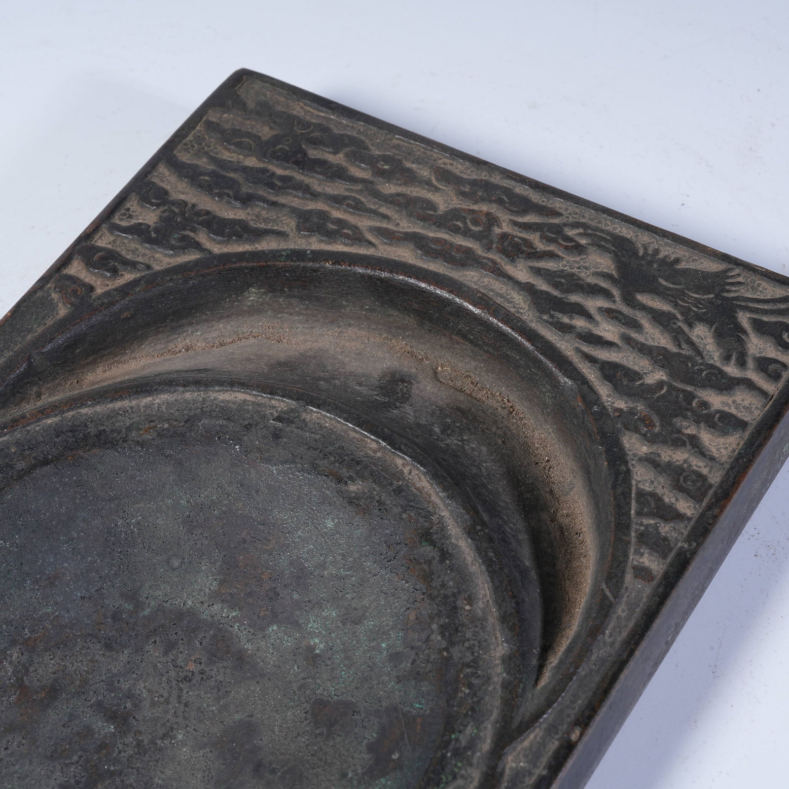 A BRONZE INK SLAB WITH CRANE PATTERN - 2
