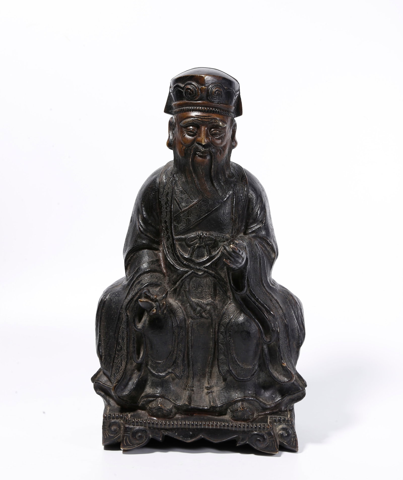 A BRONZE STATUE OF HEAVENLY OFFICIAL: Bronze Statue of Heavenly Official
