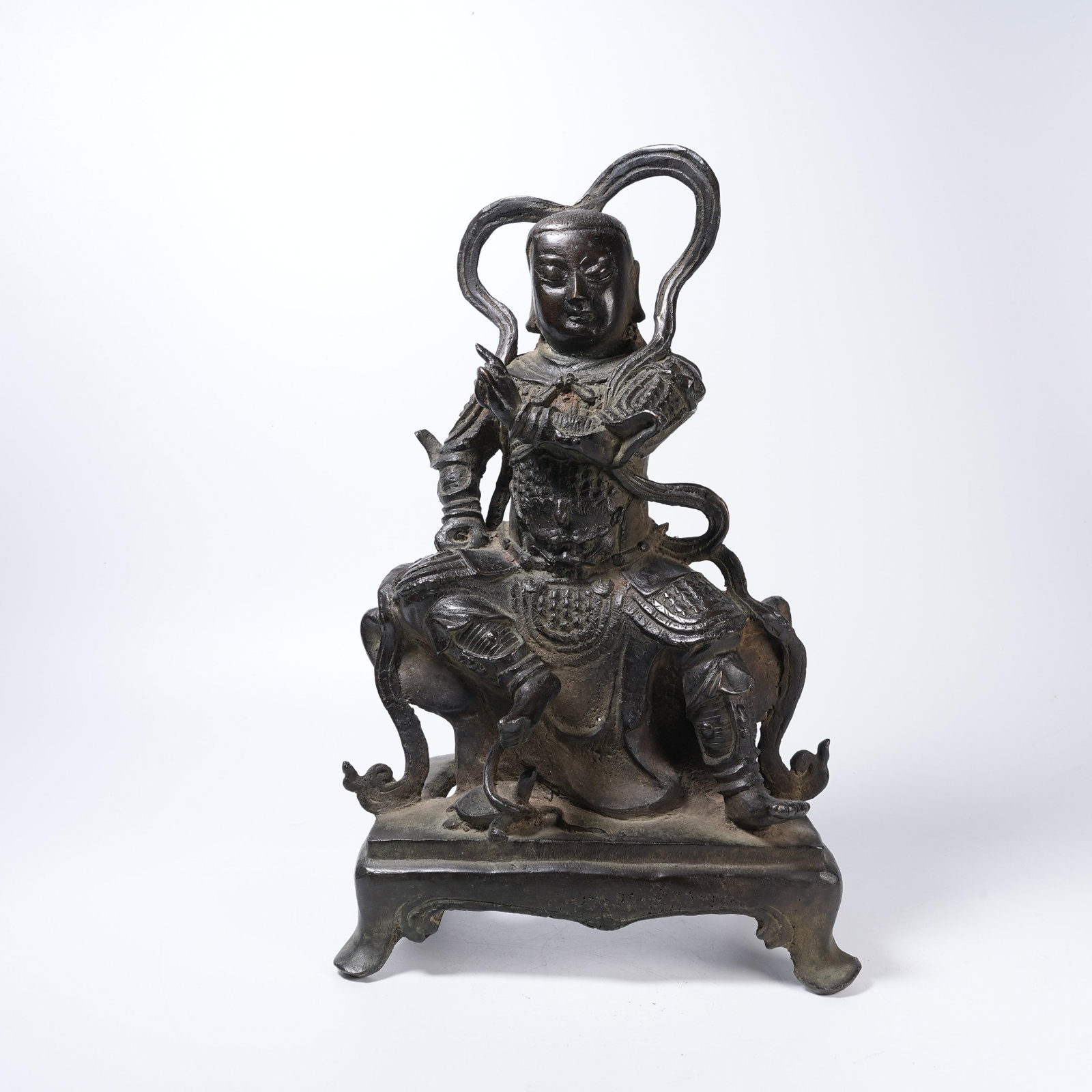 A BRONZE STATUE OF GOD ZHENWU: Bronze Statue of God Zhenwu