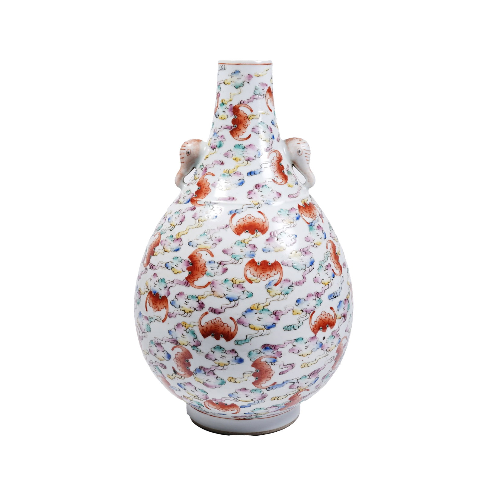 FAMILLE ROSE ELEPHANT-EAR ZUN VASE DECORATED WITH HUNDRED BLESSINGS, TONGZHI PERIOD, QING DYNASTY (1 of 9)
