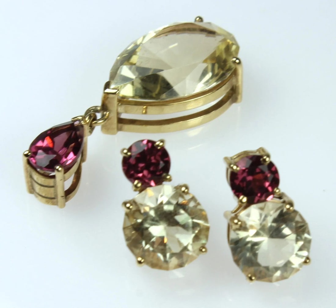 CITRINE & AMETHYST PENDANT IN 9CT YELLOW GOLD WITH MATCHING EARRINGS (3 ITEMS) (1 of 3)