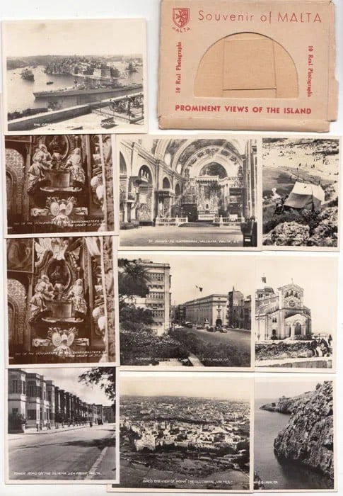 SOUVENIR OF MALTA "PROMINENT VIEWS OF THE ISLAND (10 REAL PHOTOGRAPHS) IN ORIGINAL SLEEVE: Souvenir of Malta "Prominent Views of the Island (10 Real Photographs) in original sleeve