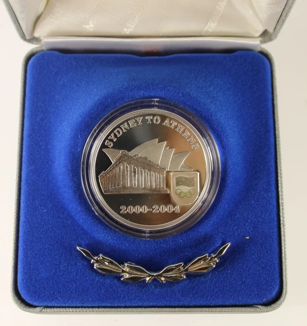 AUSTRALIA 2004 'SYDNEY TO ATHENS' PROOF SILVER (999) FIVE DOLLAR, FDC (1 of 2)
