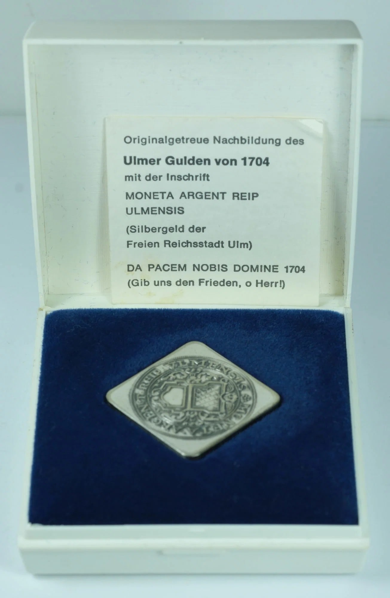 GERMAN SILVER (835) REPLICA OF 1704 ULM GULDEN: German Silver (835) Replica of 1704 Ulm Gulden