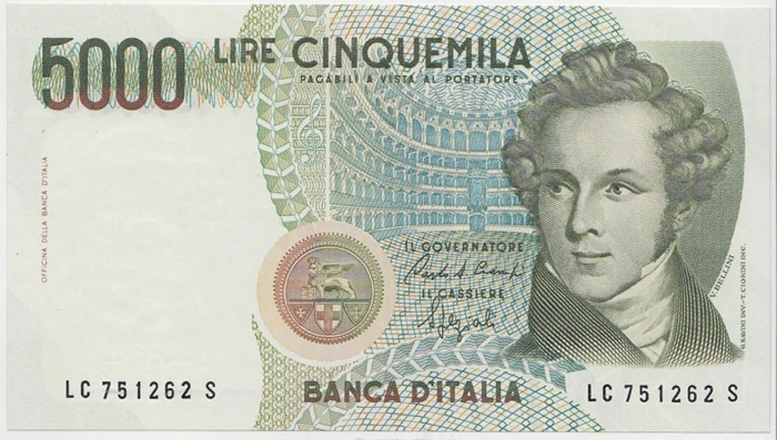 ITALY '4 JANUARY 1985' 5,000 LIRE, UNCIRCULATED OPQ (1 of 2)