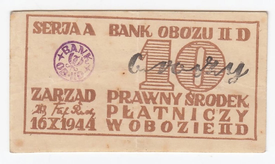 WWII - GROSSBORN OFLAG II-D (GERMANY) 1944 P(RISONER) O(F) W(AR) CAMP 10 GROSZY, EXTREMELY FINE OPQ (1 of 2)
