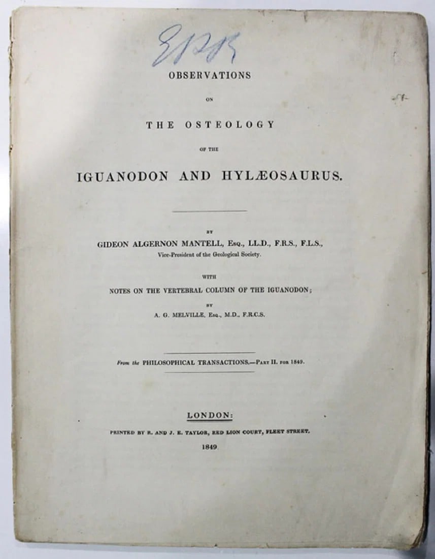 SCIENTIFIC PAPER - OBSERVATIONS ON THE OSTEOLOGY OF THE IGUANODON AND HYLAEOSAURUS, LONDON 1849 (1 of 4)