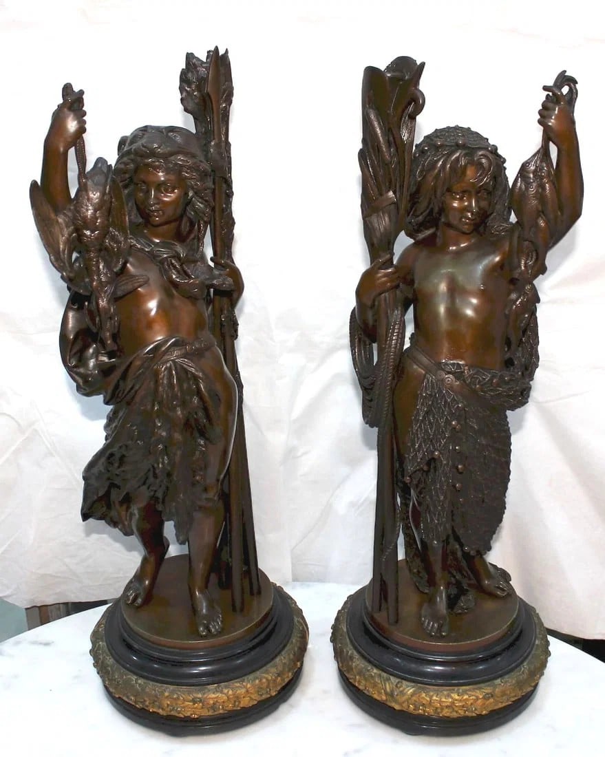 MATCHED PAIR OF 19TH CENTURY BRONZES OF HUNTER AND FISHER BOYS BY ALBERT-ERNEST CARRIER-BELLEUSE (1 of 7)