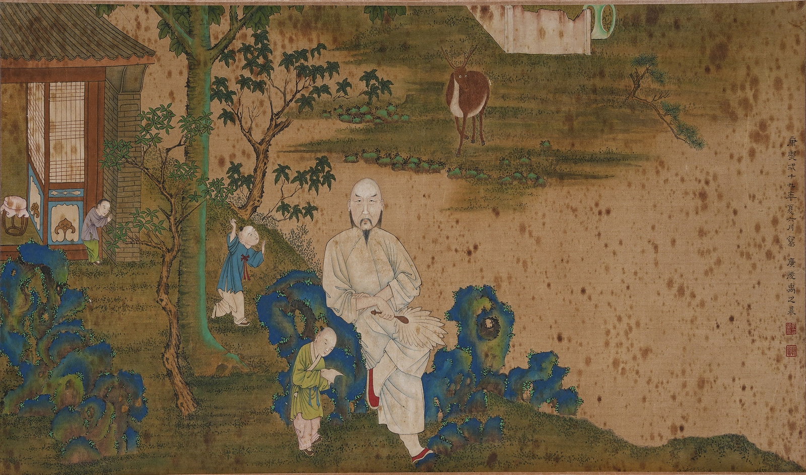 A FIGURE PAINTING ON SILK BY YU ZHIDING.禹之鼎: Figure Painting on Silk by Yu Zhiding.禹之鼎