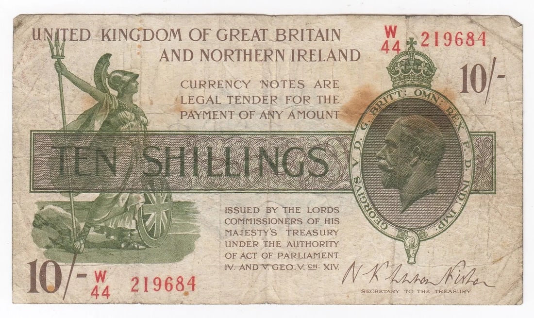 GREAT BRITAIN 'FISHER' 10/- (1922), FINE (1 of 2)