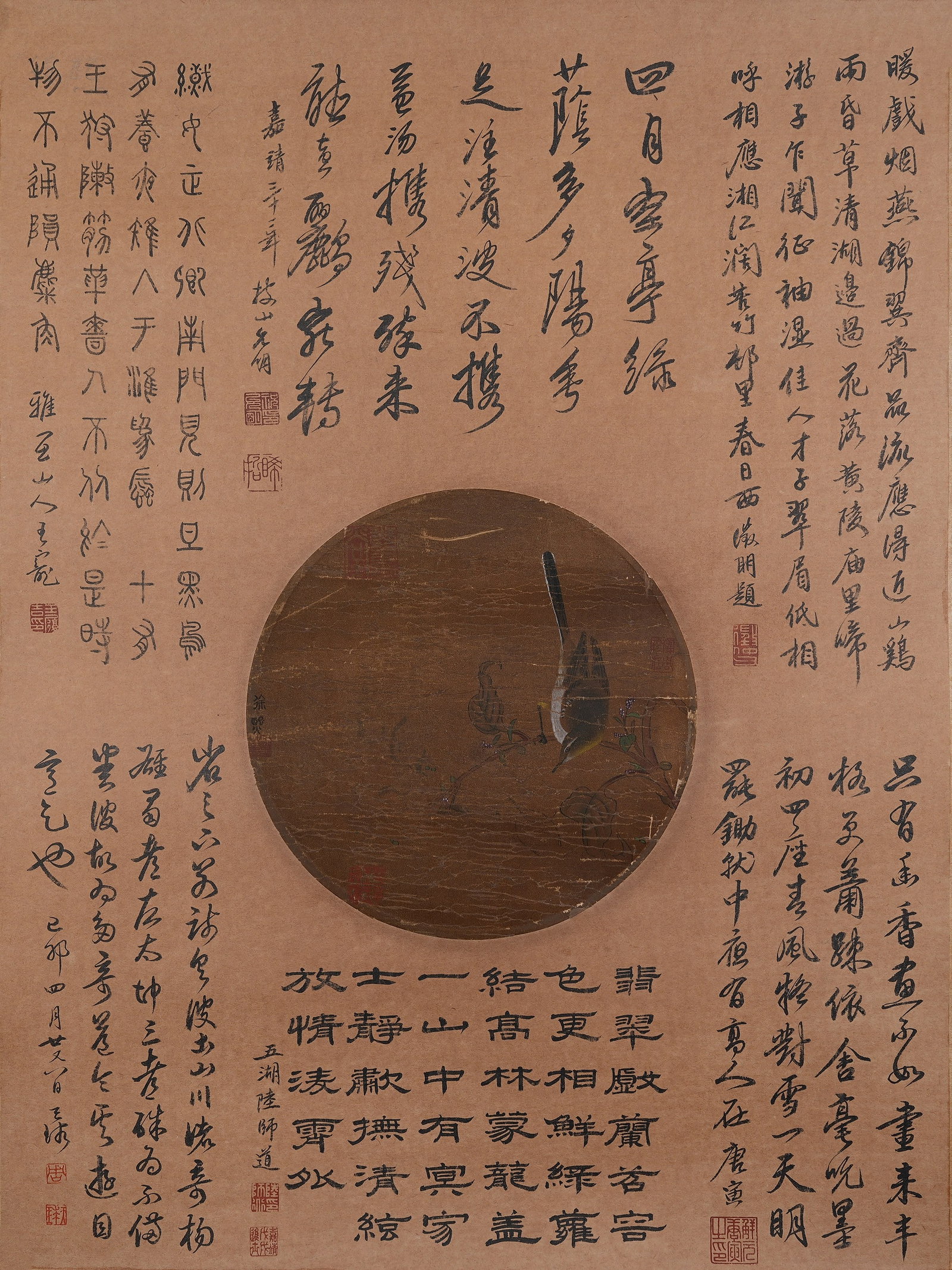 A FLOWER AND BIRD PAINTING ON SILK UNMOUNTED BY XU XI.徐熙: Flower and Bird Painting on Silk Unmounted by Xu Xi.徐熙