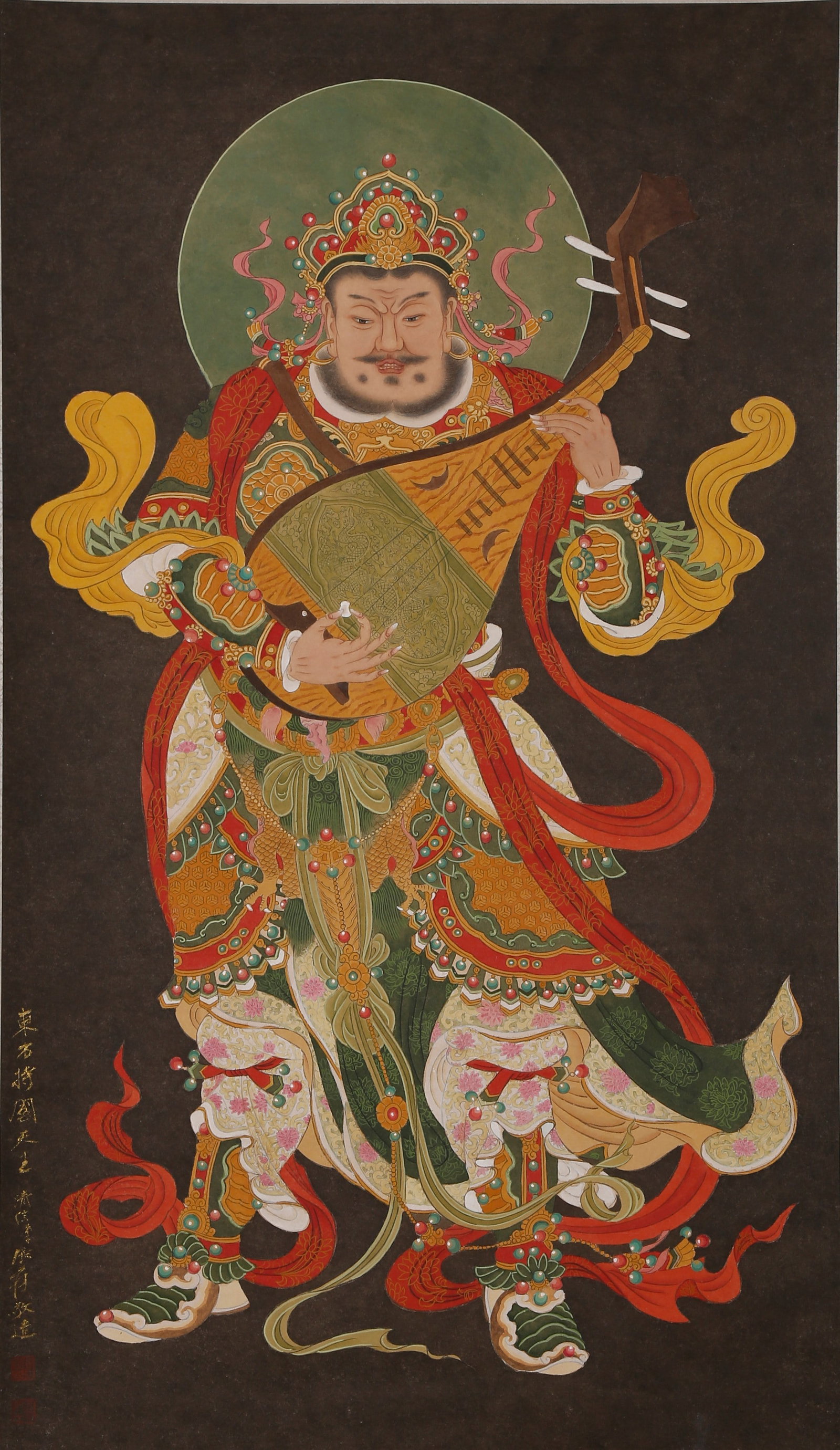 A HEAVENLY KING PORTRAIT PAINTING ON PAPER BY ZHANG DAQIAN.張大千: Heavenly King Portrait Painting on Paper by Zhang Daqian.張大千