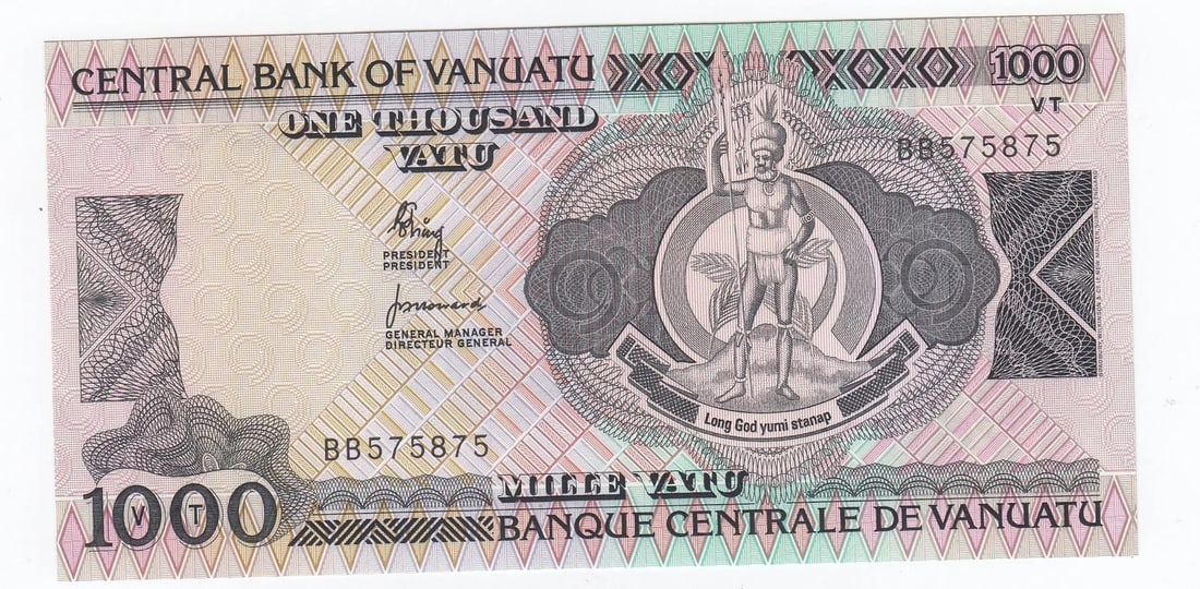 VANUATU 1000 VATU (1993), UNCIRCULATED OPQ: Vanuatu 1000 Vatu (1993), Uncirculated OPQ