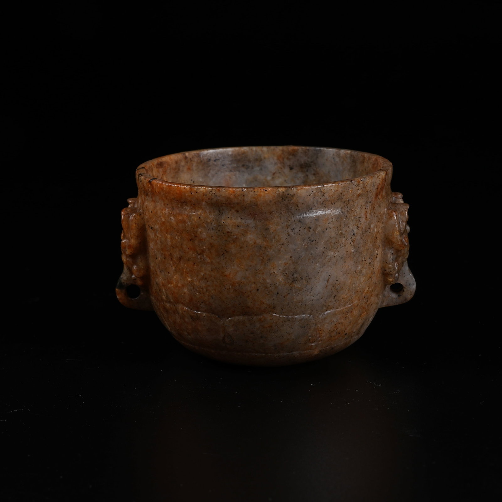 A ARCHAIC JADE CUP WITH BEAST EARS: Archaic Jade Cup with Beast Ears