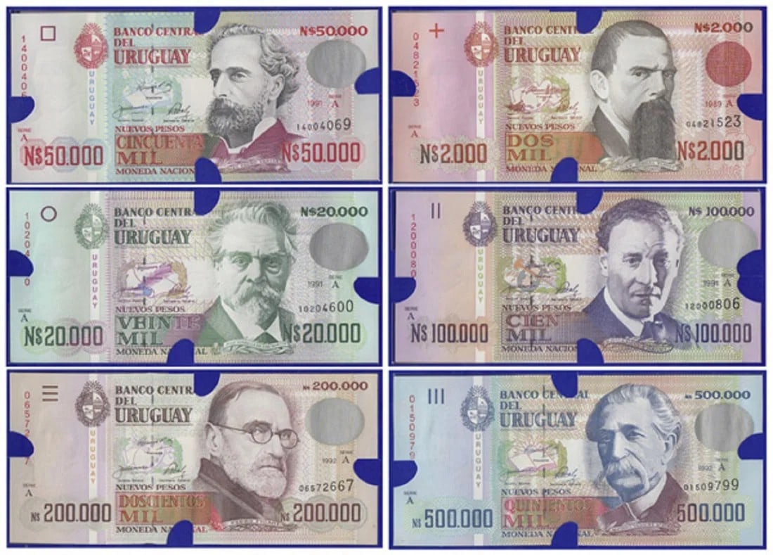 URUGUAY 'CIRCULATION' & 'SPECIMEN' NUEVOS PESOS, UNCIRCULATED OPQ: Uruguay 'Circulation' & 'Specimen' Nuevos Pesos, Uncirculated OPQ