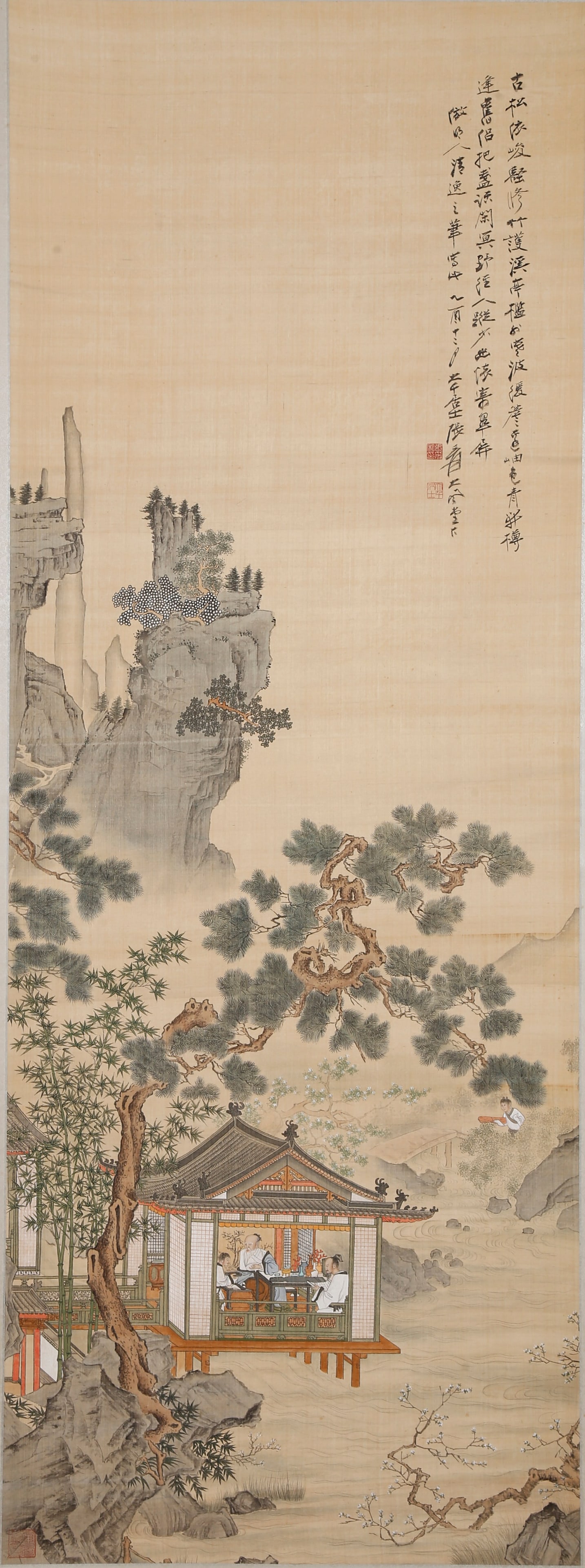 A LANDSCAPE AND FIGURE PAINTING ON PAPER BY ZHANG DAQIAN.張大千: Landscape and Figure Painting on Paper by Zhang Daqian.張大千