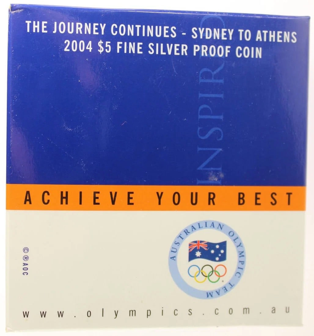 AUSTRALIA 2004 'SYDNEY TO ATHENS' PROOF SILVER (999) $5, FDC (1 of 2)
