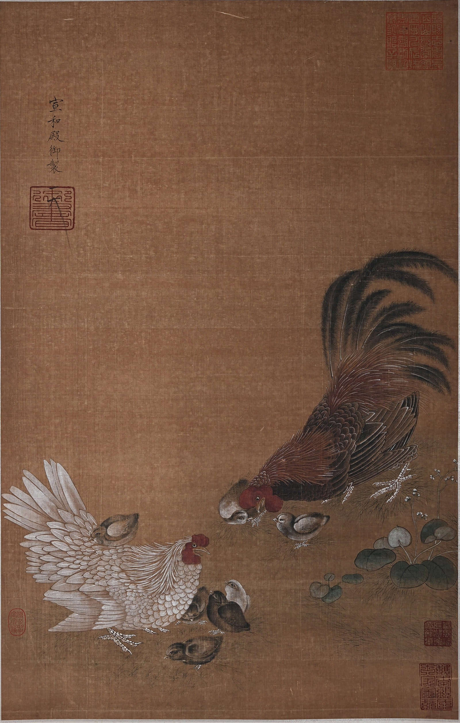 A FAMILY JOY PAINTING ON SILK BY EMPEROR HUIZONG OF SONG.宋徽宗: Family Joy Painting on Silk by Emperor Huizong of Song.宋徽宗