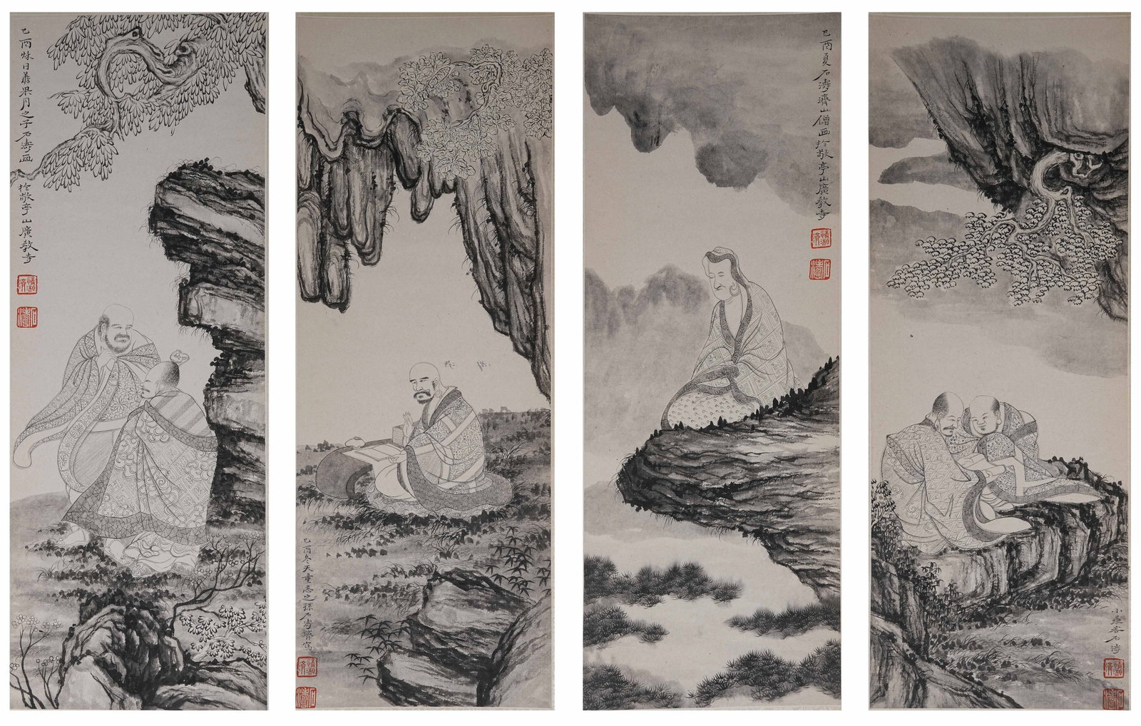 A GROUP OF FOUR ARHAT SCREENS ON PAPER BY SHITAO.石濤 (1 of 14)